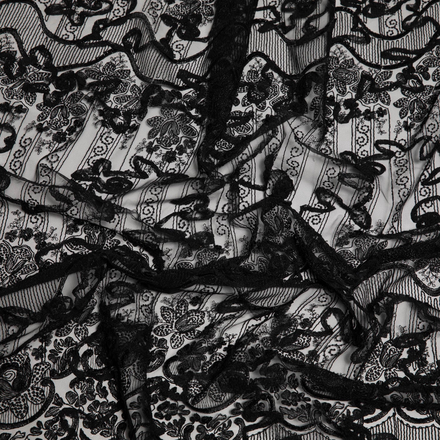 Tulle Lace Fabric Embroidery with Tape Work and Intricate Design 52" Wide | Exquisite Fabric
