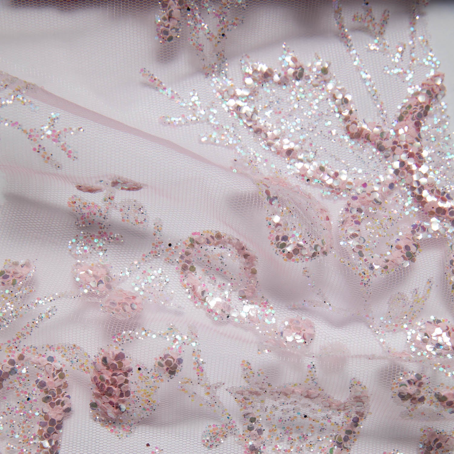 Tulle Lace Fabric with Glitter and Floral Pattern 58" Wide | Exquisite Fabric