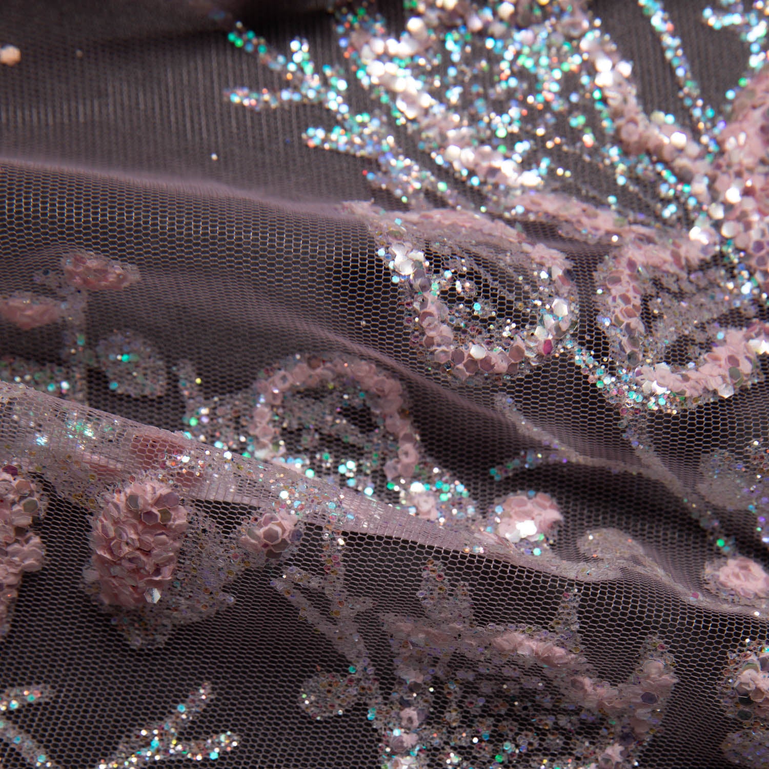 Tulle Lace Fabric with Glitter and Floral Pattern 58" Wide | Exquisite Fabric