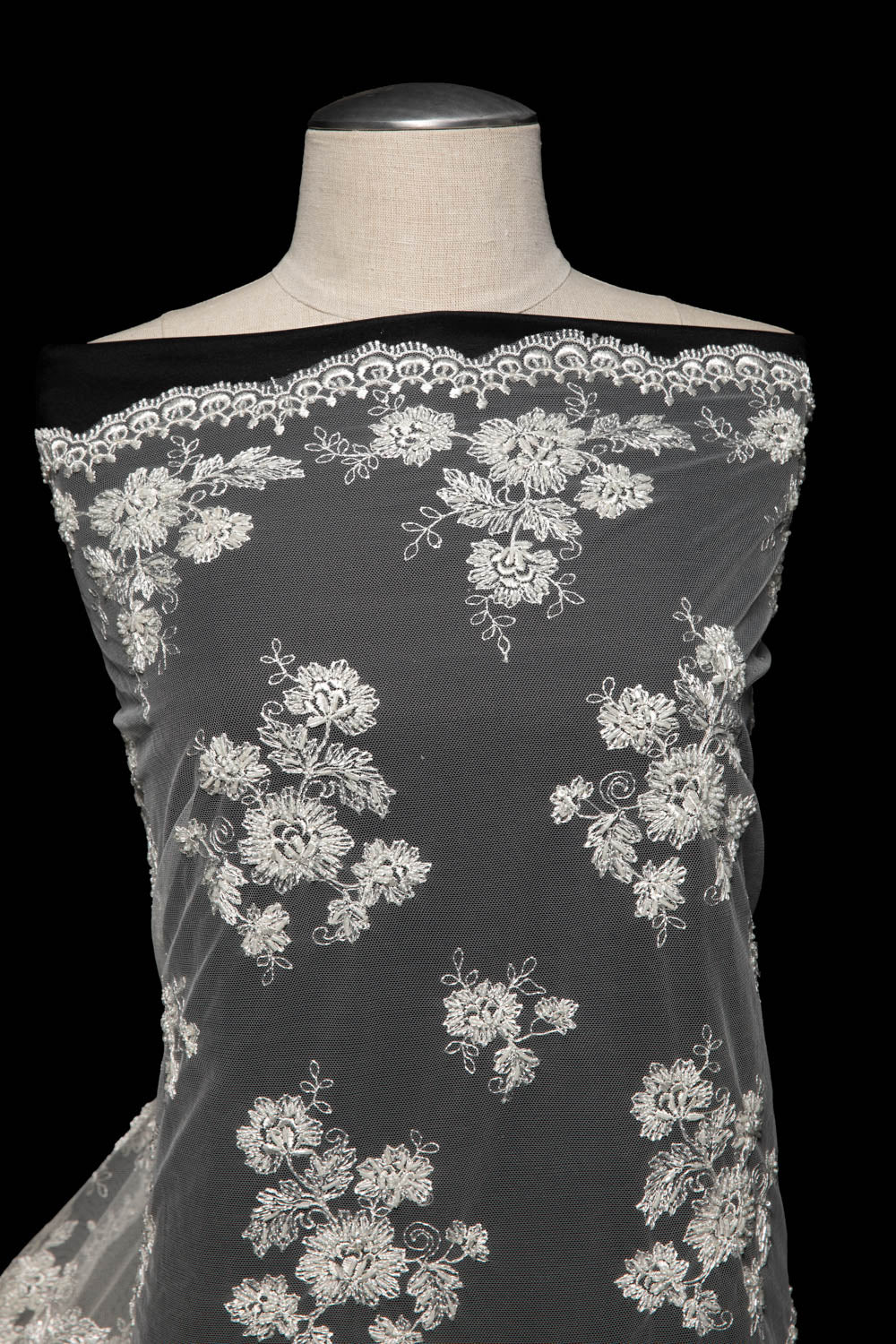 Soft Tulle Lace Fabric Embroidered with Elegant Floral Design 52" Wide | Exquisite Fabric