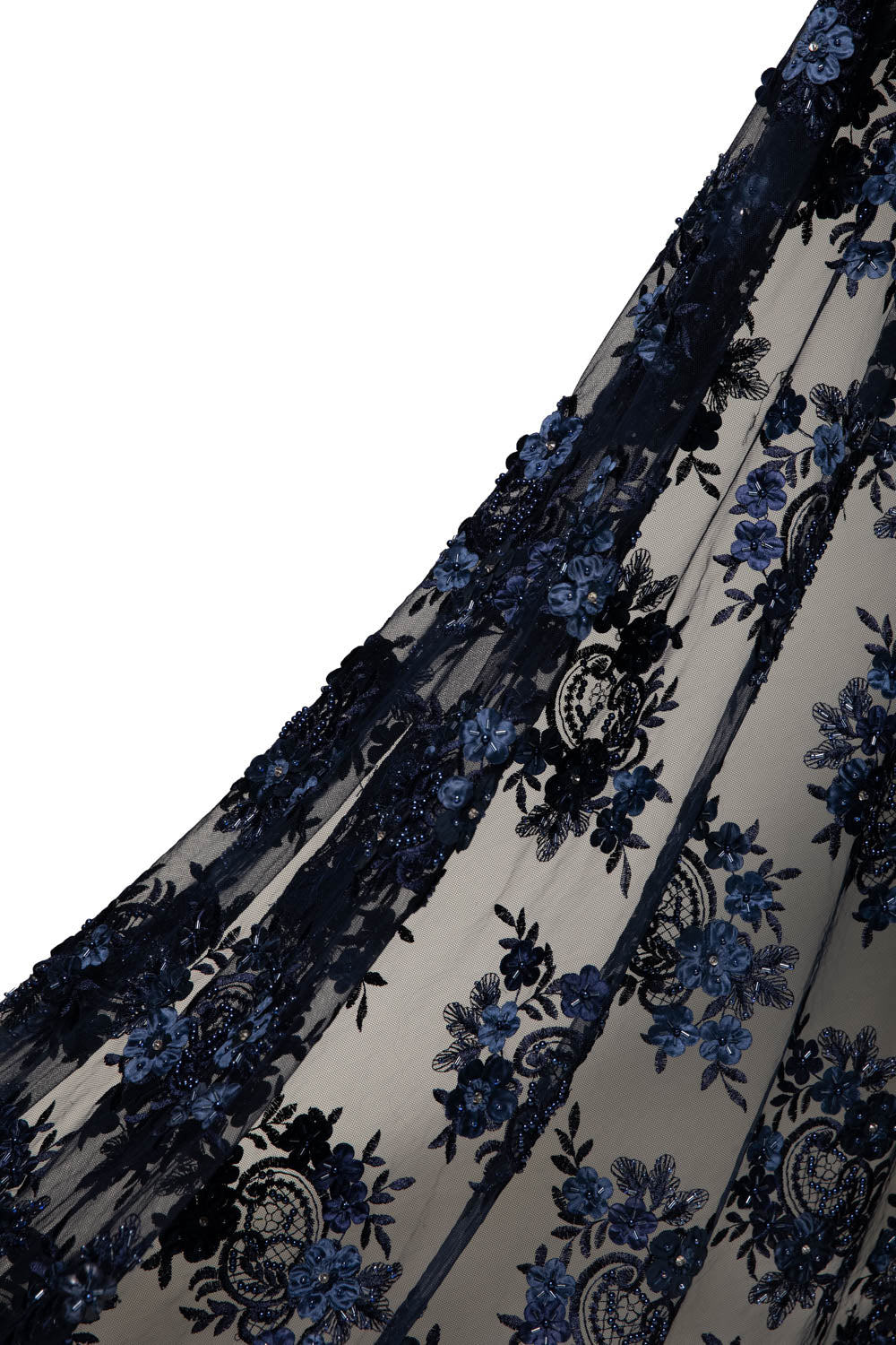 Tulle Lace Fabric Embroidered with Applique & Beads and Intricate 3D Pattern 100% Polyester 50/52" Wide | Exquisite Fabric
