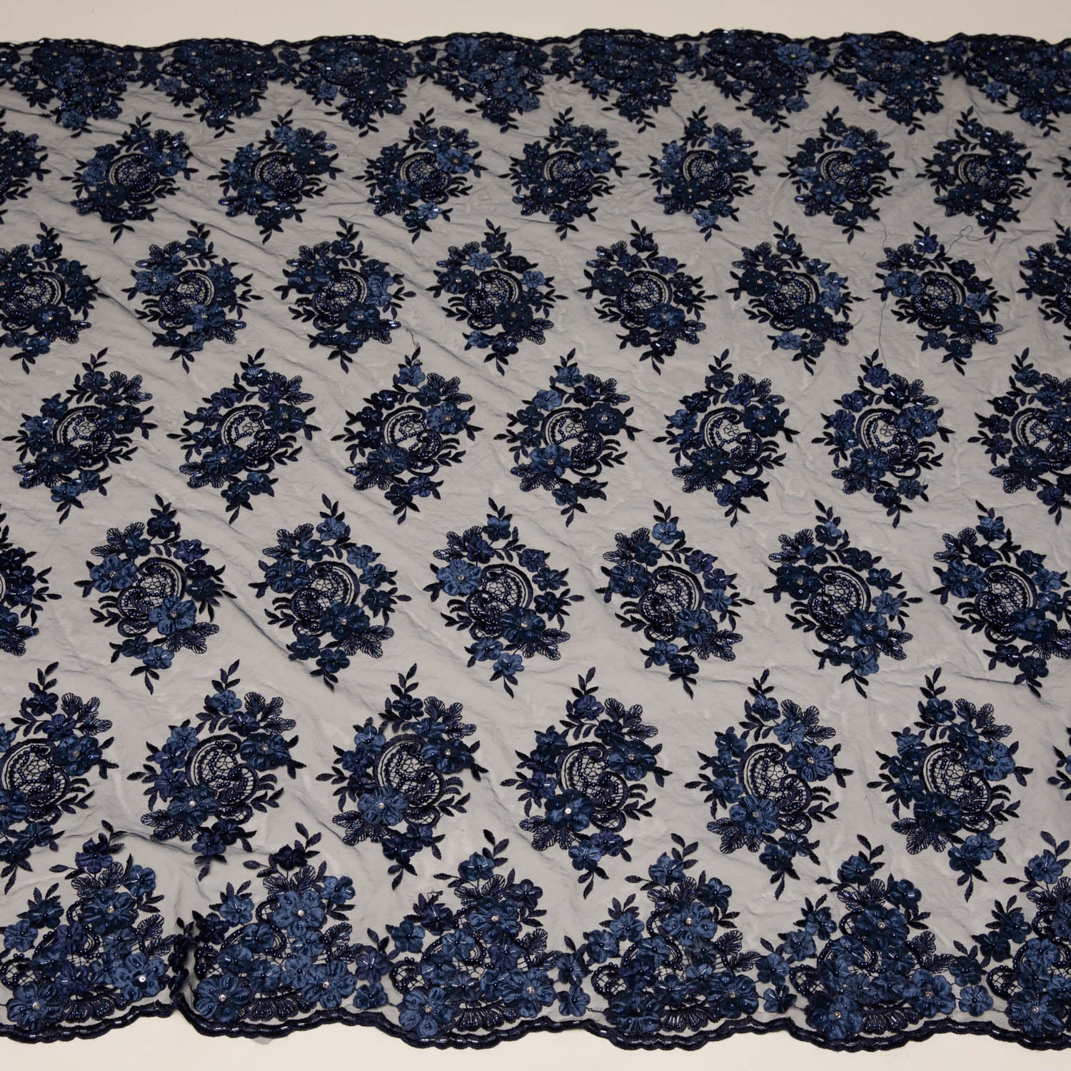 Tulle Lace Fabric Embroidered with Applique & Beads and Intricate 3D Pattern 100% Polyester 50/52" Wide | Exquisite Fabric