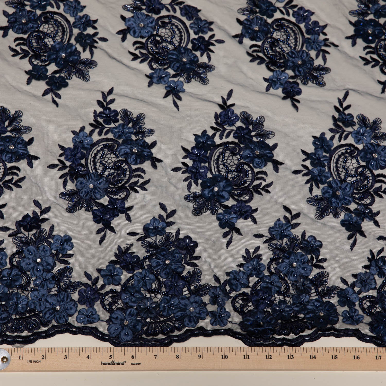 Tulle Lace Fabric Embroidered with Applique & Beads and Intricate 3D Pattern 100% Polyester 50/52" Wide | Exquisite Fabric