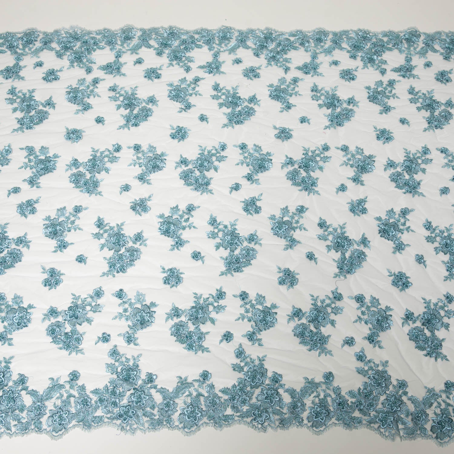 Tulle Lace Fabric Embroidered w/Applique and Exquisite 3D Floral Pattern 52" Wide | Exquisite Fabric