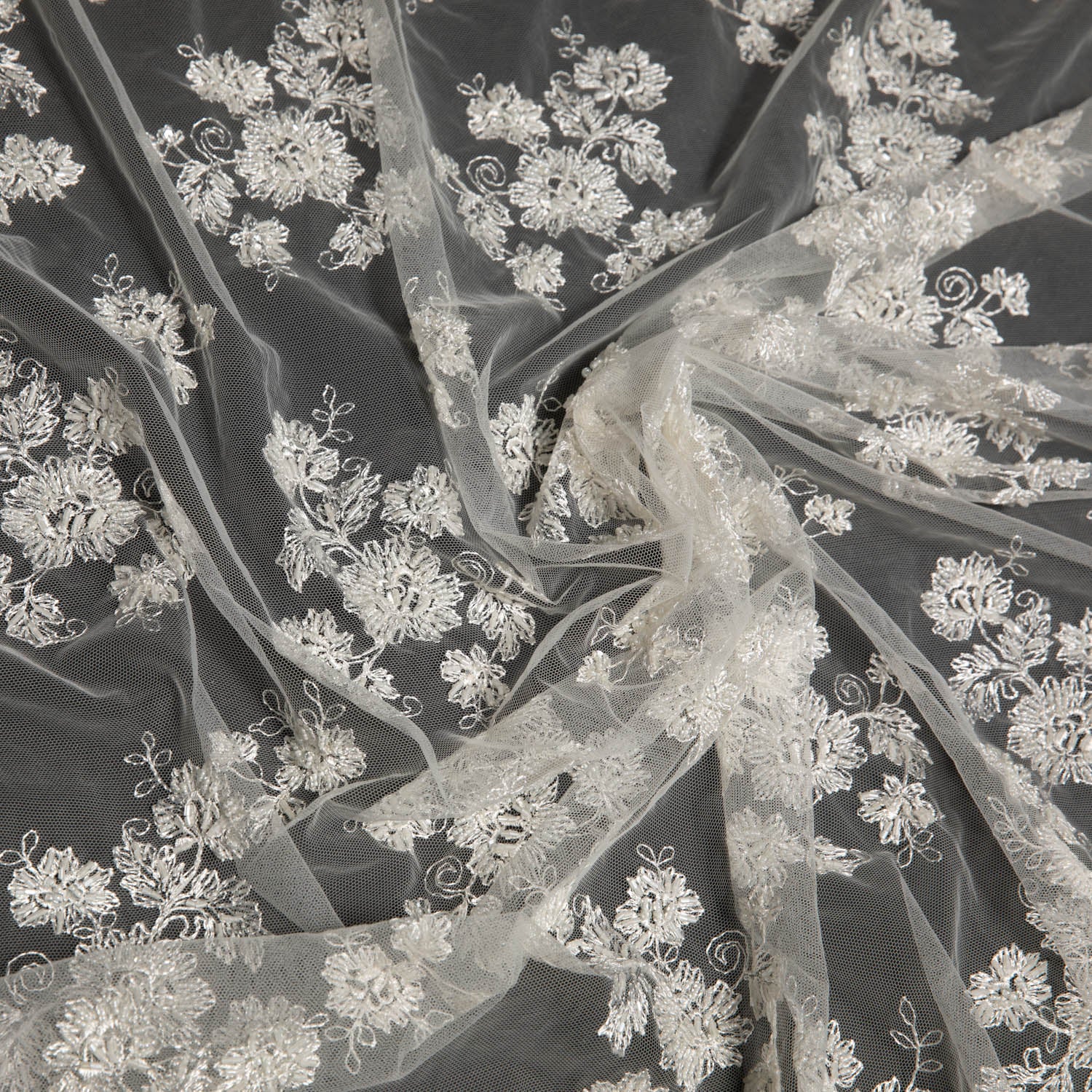 Soft Tulle Lace Fabric Embroidered with Elegant Floral Design 52" Wide | Exquisite Fabric