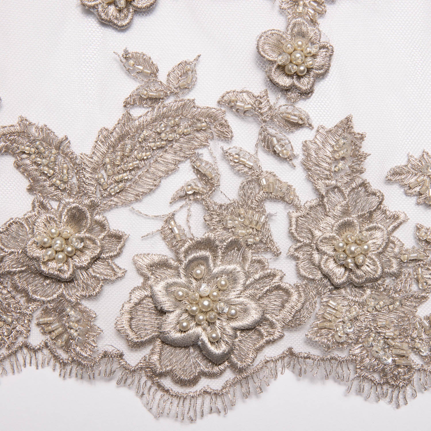 Tulle Lace Fabric Embroidered w/Applique and Exquisite 3D Floral Pattern 52" Wide | Exquisite Fabric