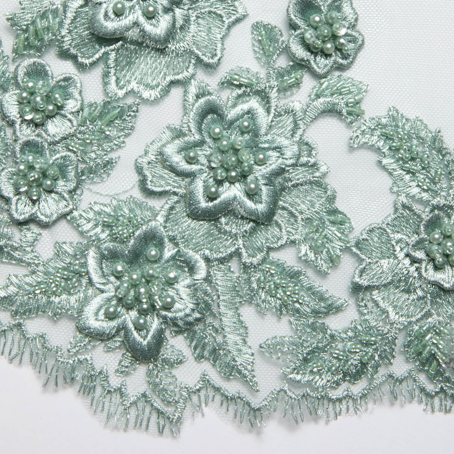 Tulle Lace Fabric Embroidered w/Applique and Exquisite 3D Floral Pattern 52" Wide | Exquisite Fabric