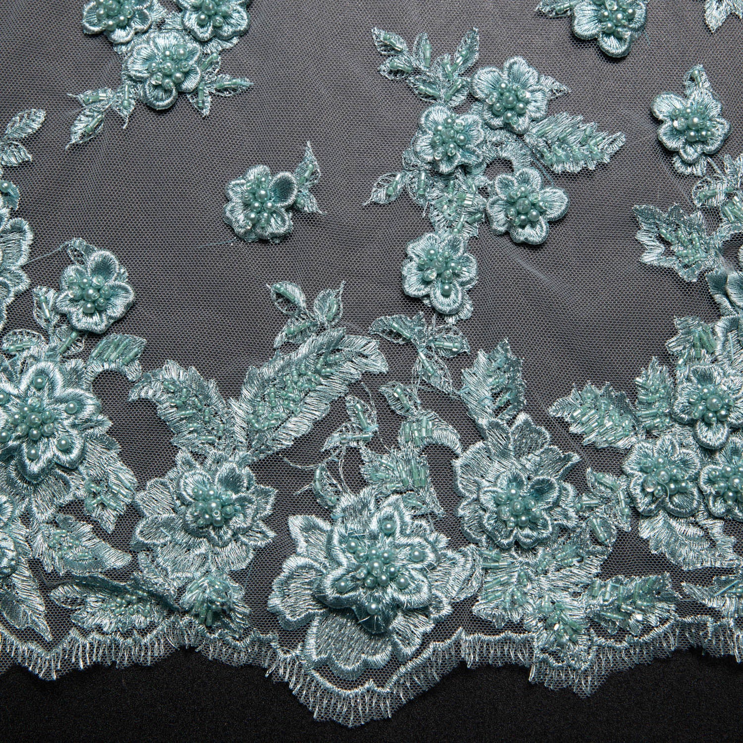 Tulle Lace Fabric Embroidered w/Applique and Exquisite 3D Floral Pattern 52" Wide | Exquisite Fabric