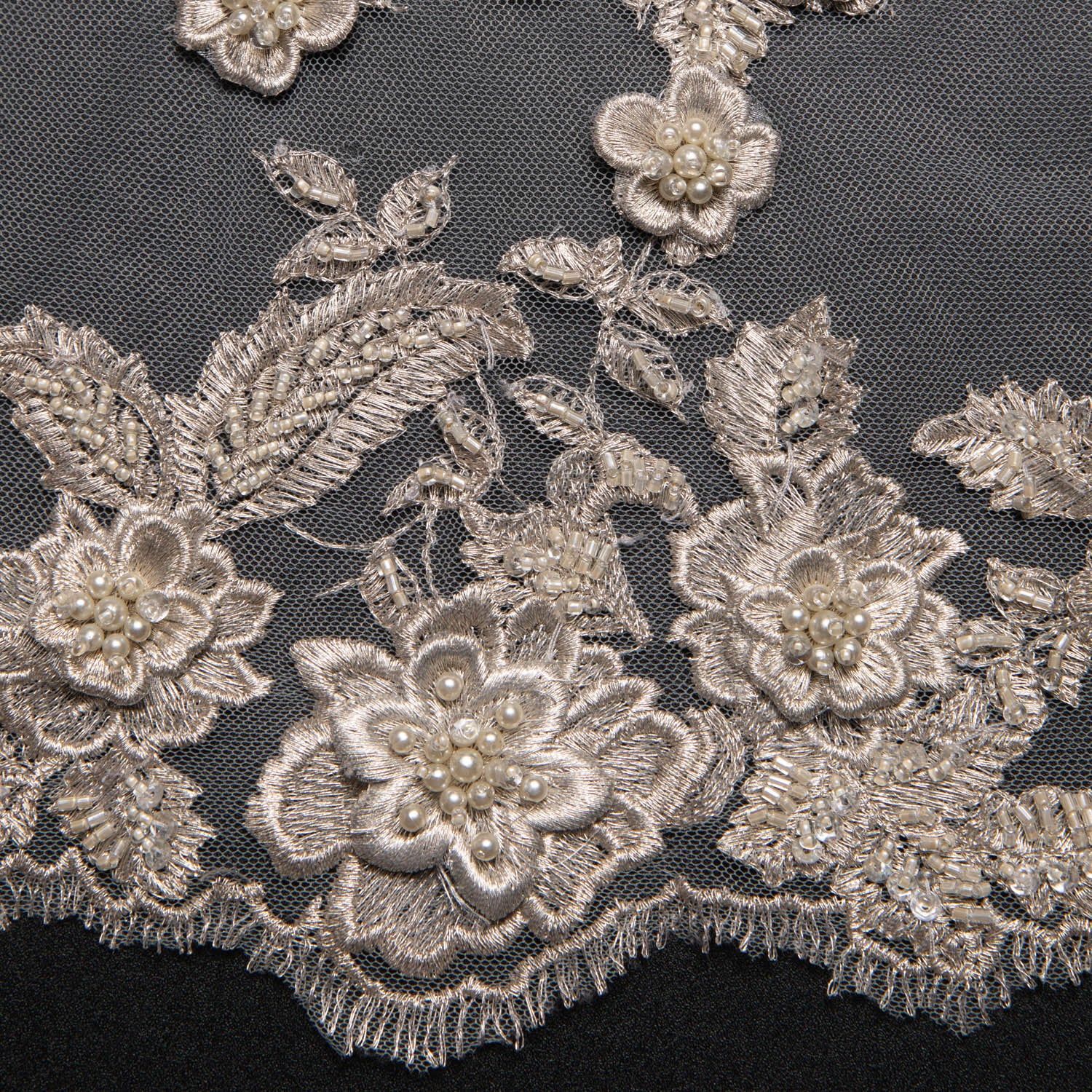 Tulle Lace Fabric Embroidered w/Applique and Exquisite 3D Floral Pattern 52" Wide | Exquisite Fabric