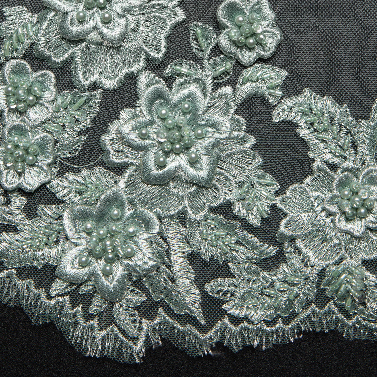 Tulle Lace Fabric Embroidered w/Applique and Exquisite 3D Floral Pattern 52" Wide | Exquisite Fabric