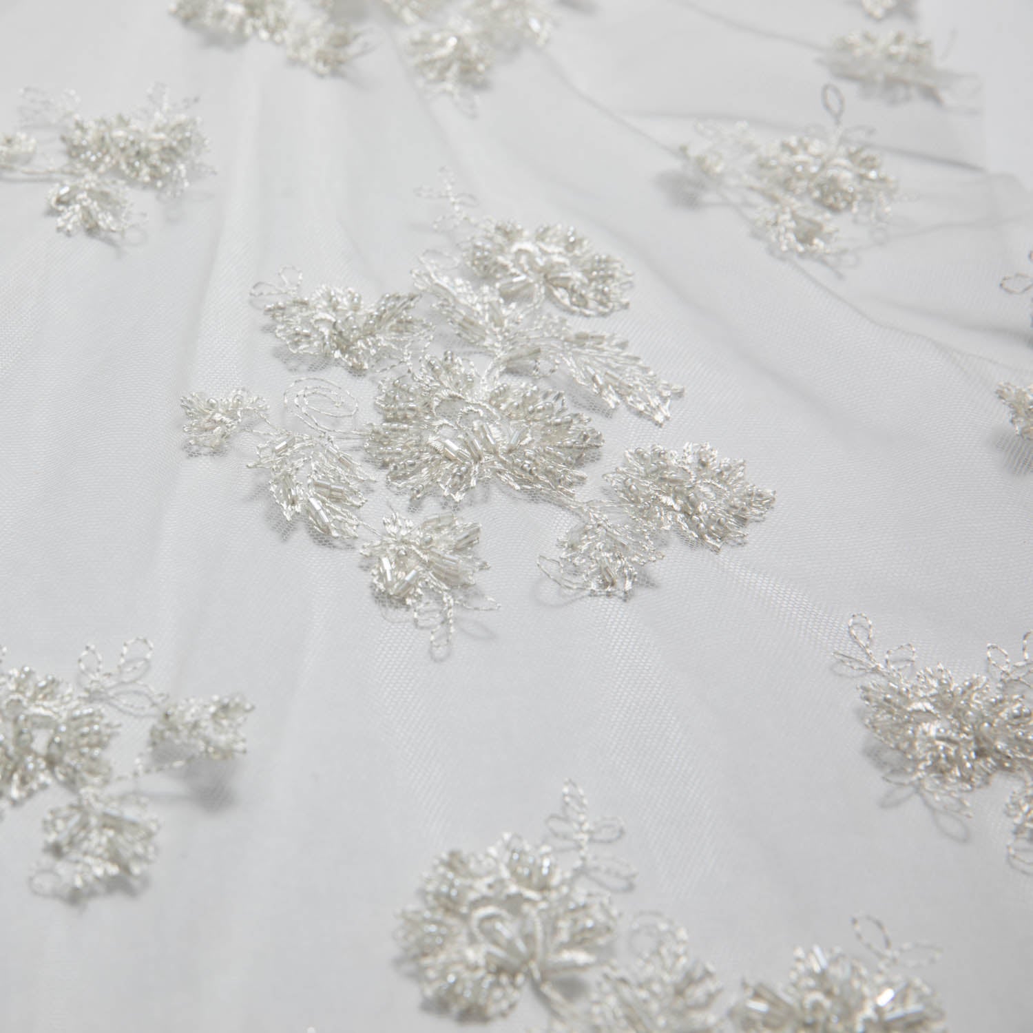 Soft Tulle Lace Fabric Embroidered with Elegant Floral Design 52" Wide | Exquisite Fabric
