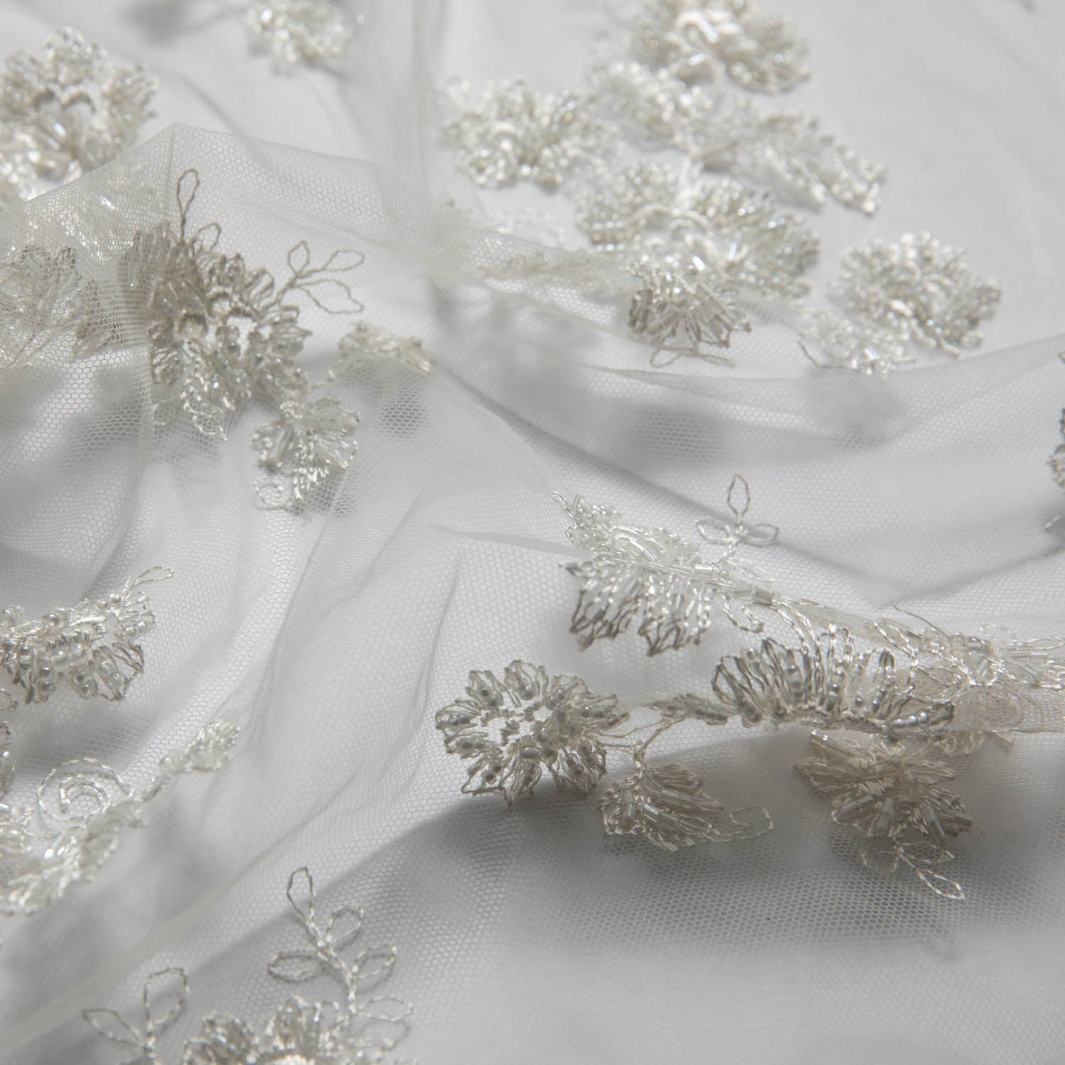 Soft Tulle Lace Fabric Embroidered with Elegant Floral Design 52" Wide | Exquisite Fabric
