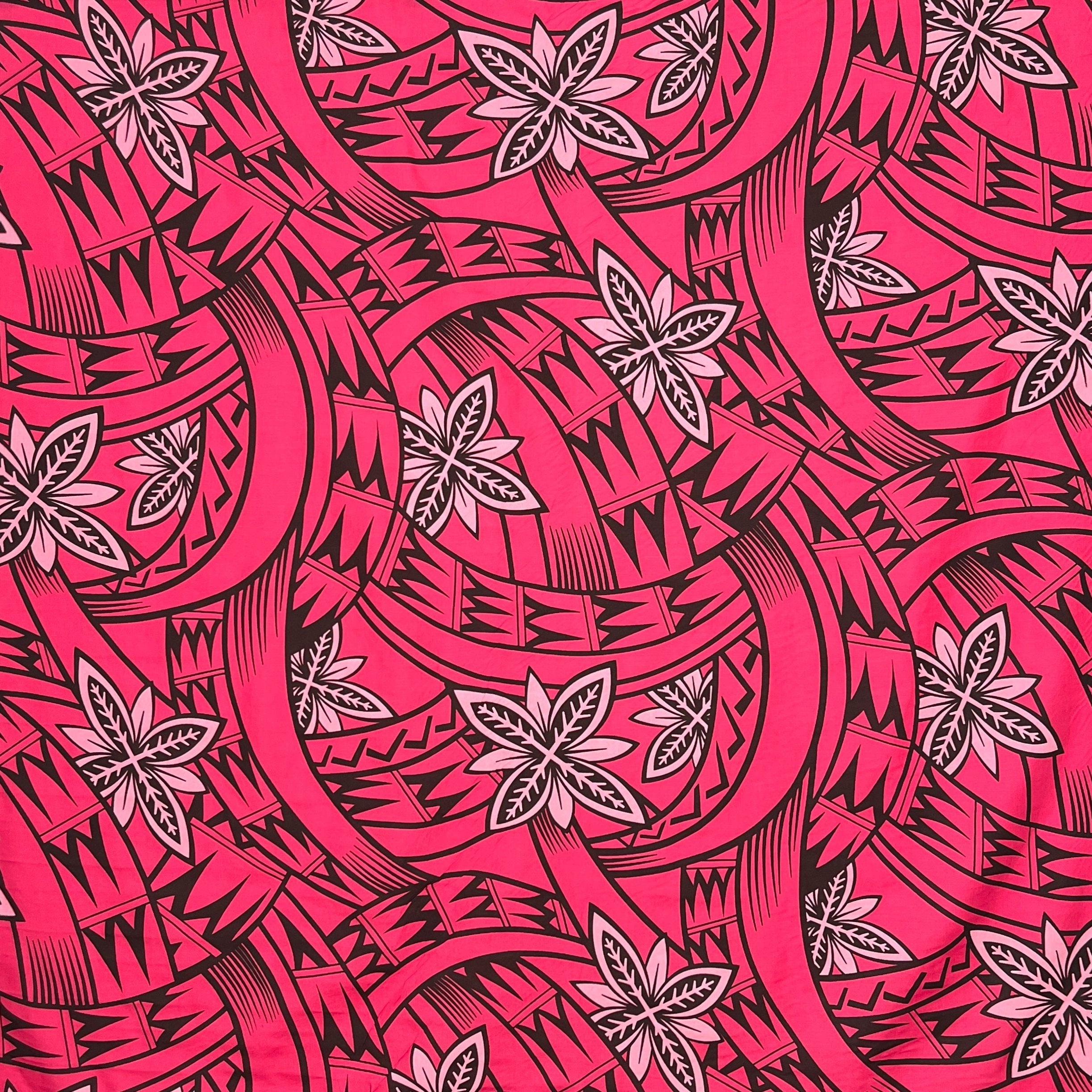 Floral Traditional Polynesian Tattoo Background Poly Cotton Fabric | Islands Fabric