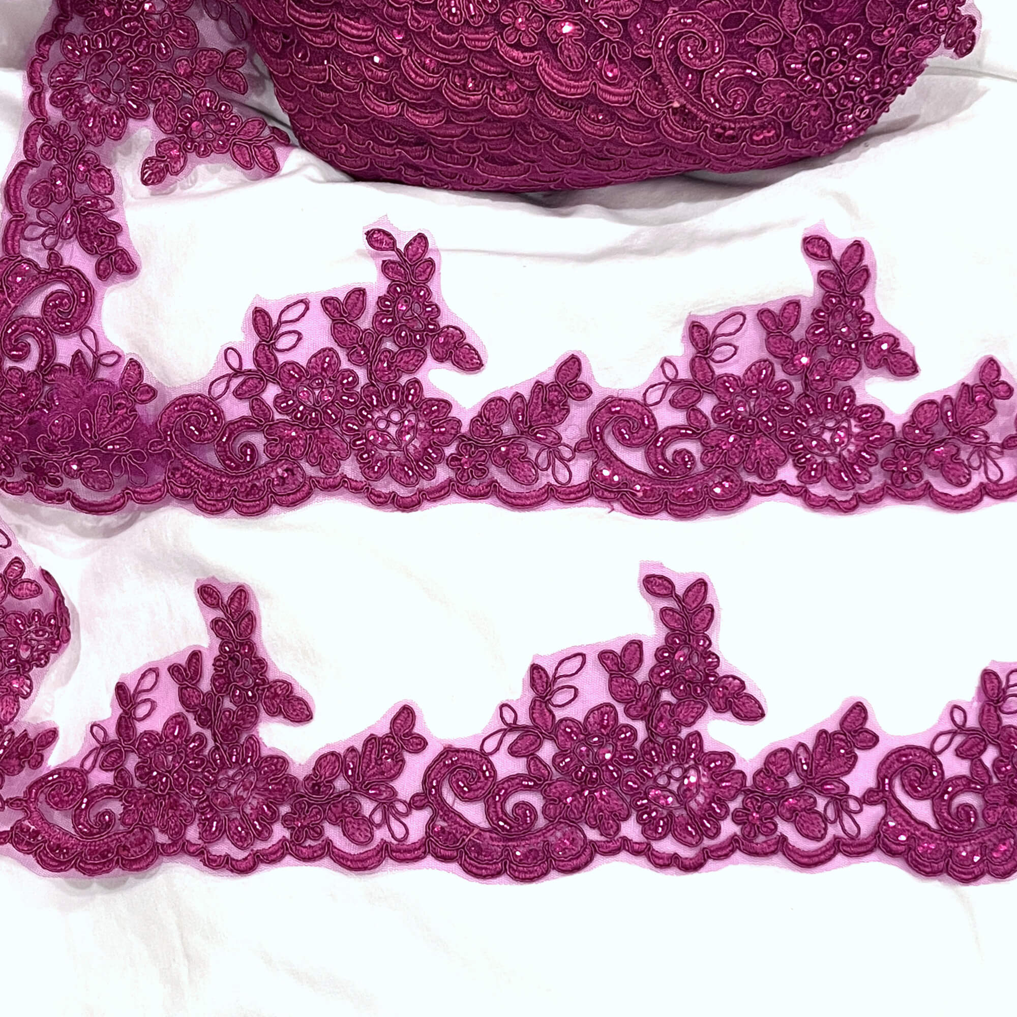 Beaded & Corded Lace Trimming Embroidered on 100% Polyester Net Mesh | Lace USA - 96796W-HB
