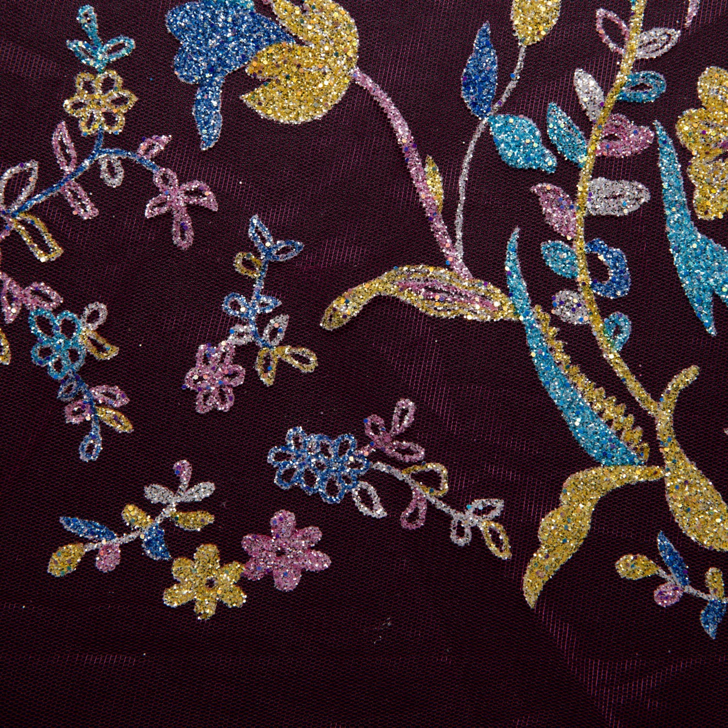 Tulle Lace Fabric with Multicolor Glitter and Floral Pattern 58" Wide | Exquisite Fabric