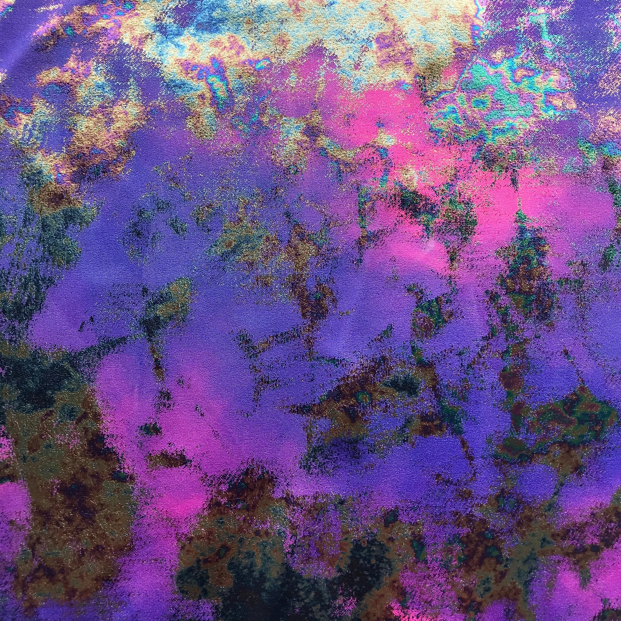Funky Clouds Foil Printed Spandex Fabric | Blue Moon Fabrics