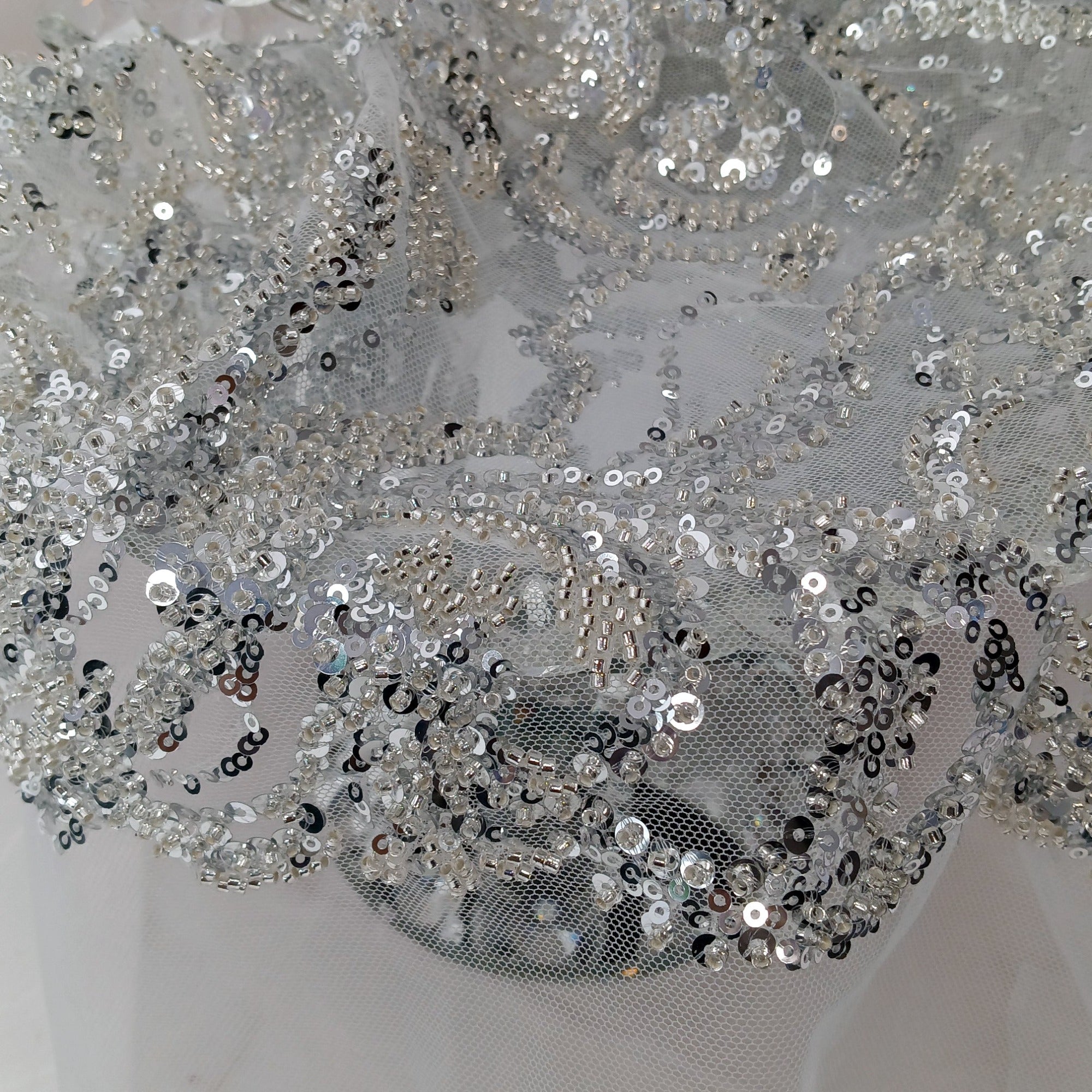 Beaded & Sequined Lace Fabric Embroidered on 100% Polyester Net Mesh | Lace USA - GD-30