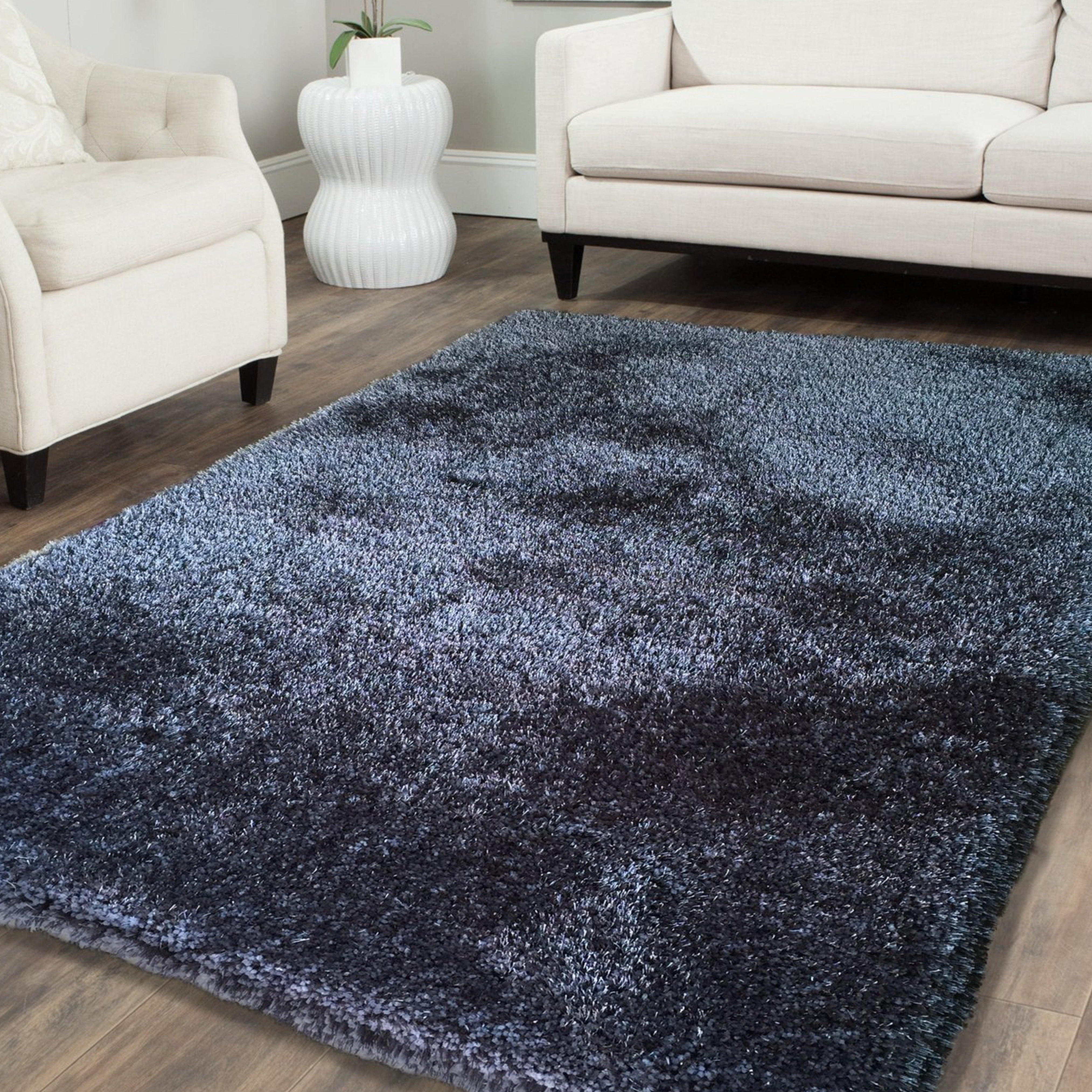 Gray Solid Shag Area Rug/Carpet - Crafted from 100% Polyester, Plush Fluffy Shine, Thick and Thin Yarns Design