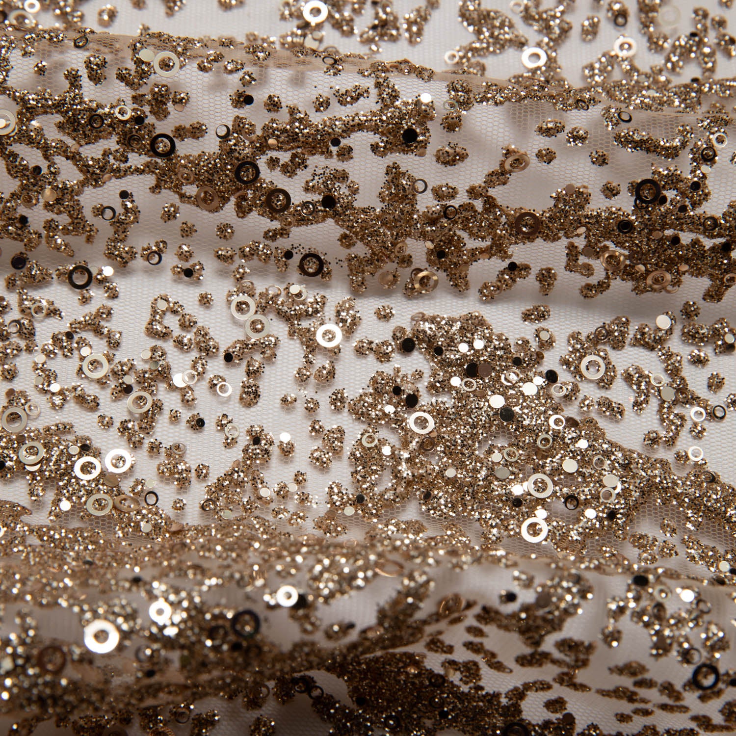 GOLD  P/SOFT LACE FABRIC GLITTER 56/58" WIDE | Exquisite Fabric