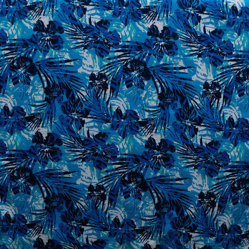Hibiscus Palm Watercolor Design Cotton Light Barkcloth Fabric | Islands Fabric