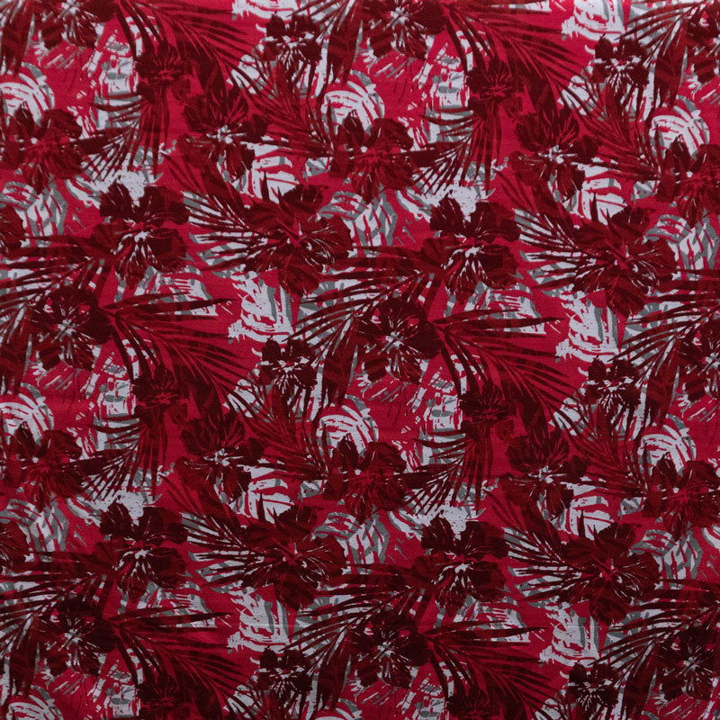 Hibiscus Palm Watercolor Design Cotton Light Barkcloth Fabric | Islands Fabric