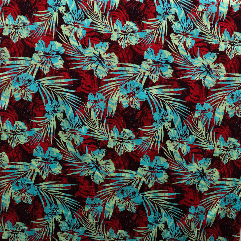 Hibiscus Palm Watercolor Design Cotton Light Barkcloth Fabric | Islands Fabric