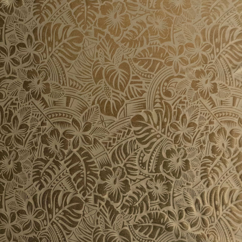 Hibiscus Plumeria Tiare Monstera,Musa Acuminata, Anthurium leaves Printed Polyester Foil Fabric  | Islands Fabric