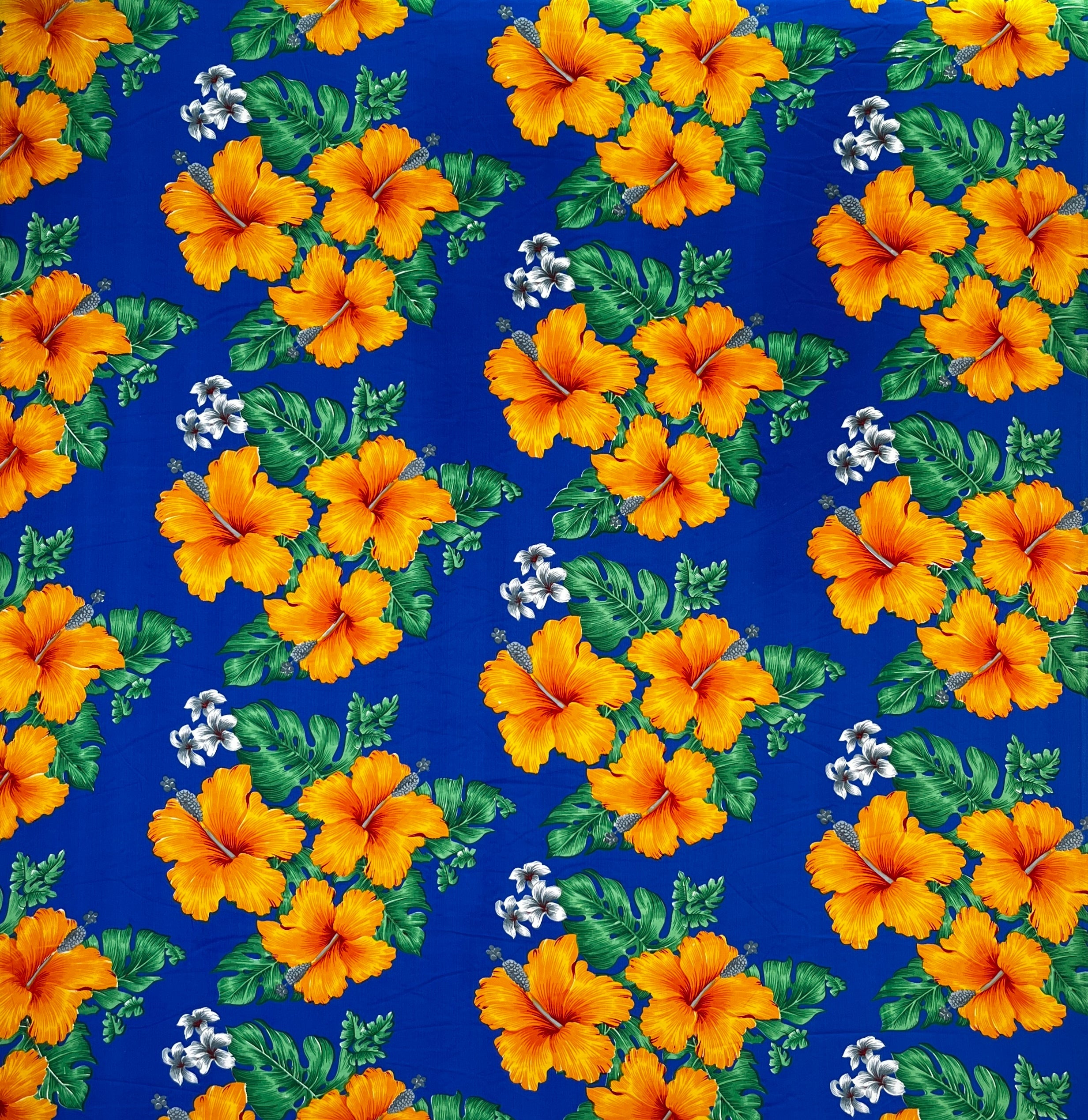 Hibiscus & Tropical Leaves Cluster All Over design Peachskin Fabric | Islands Fabric