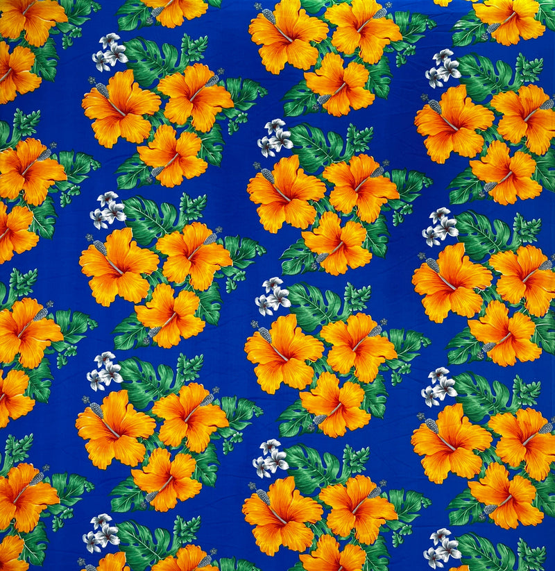 Hibiscus & Tropical Leaves Cluster All Over design Peachskin Fabric | Islands Fabric