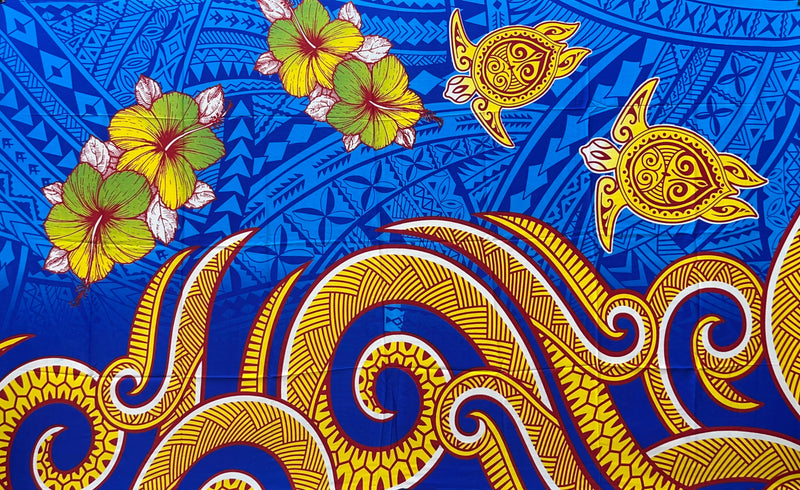 Hibiscus Turtles Waves Polyester Sarong | Islands Fabric