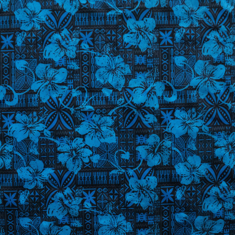 Hibiscus on Traditional Tapa Design Polyester Fabric | Islands Fabric