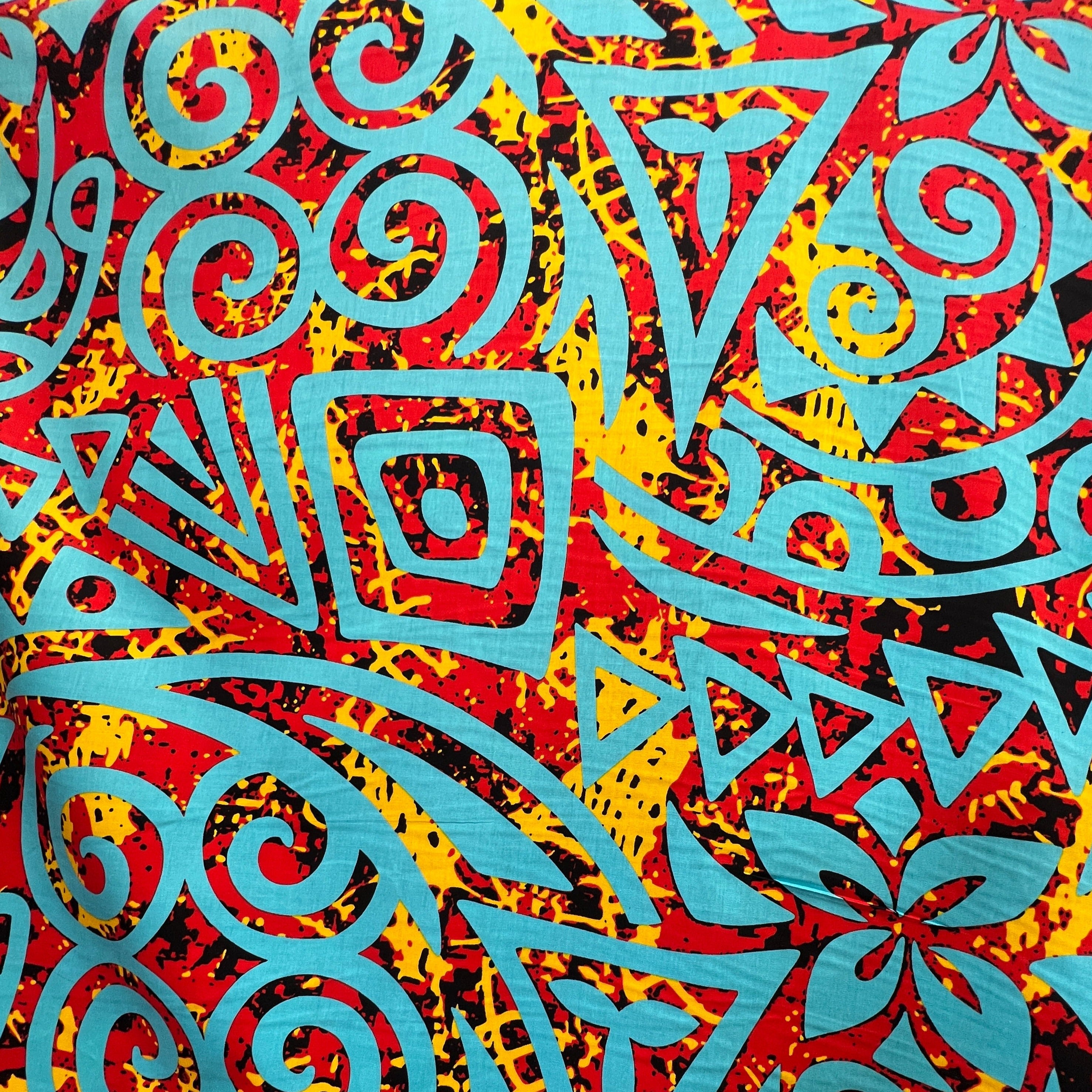 Traditional Polynesian Tribal Neon Tie-Dye Cotton Fabric | Islands Fabric