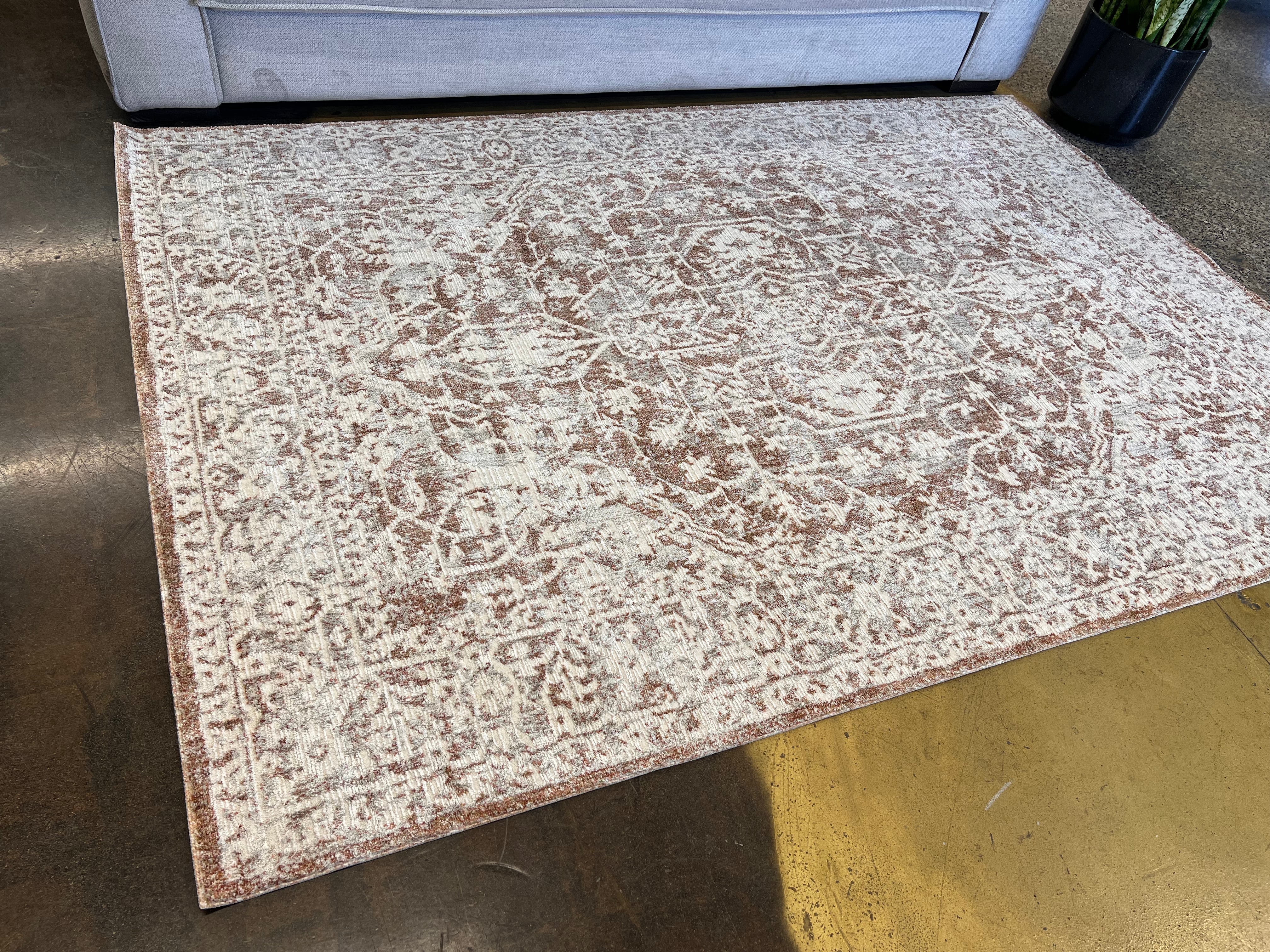 Cream Base Rug with Textured Brick-Toned Oriental Motif and Grey Highlights - KAI 300