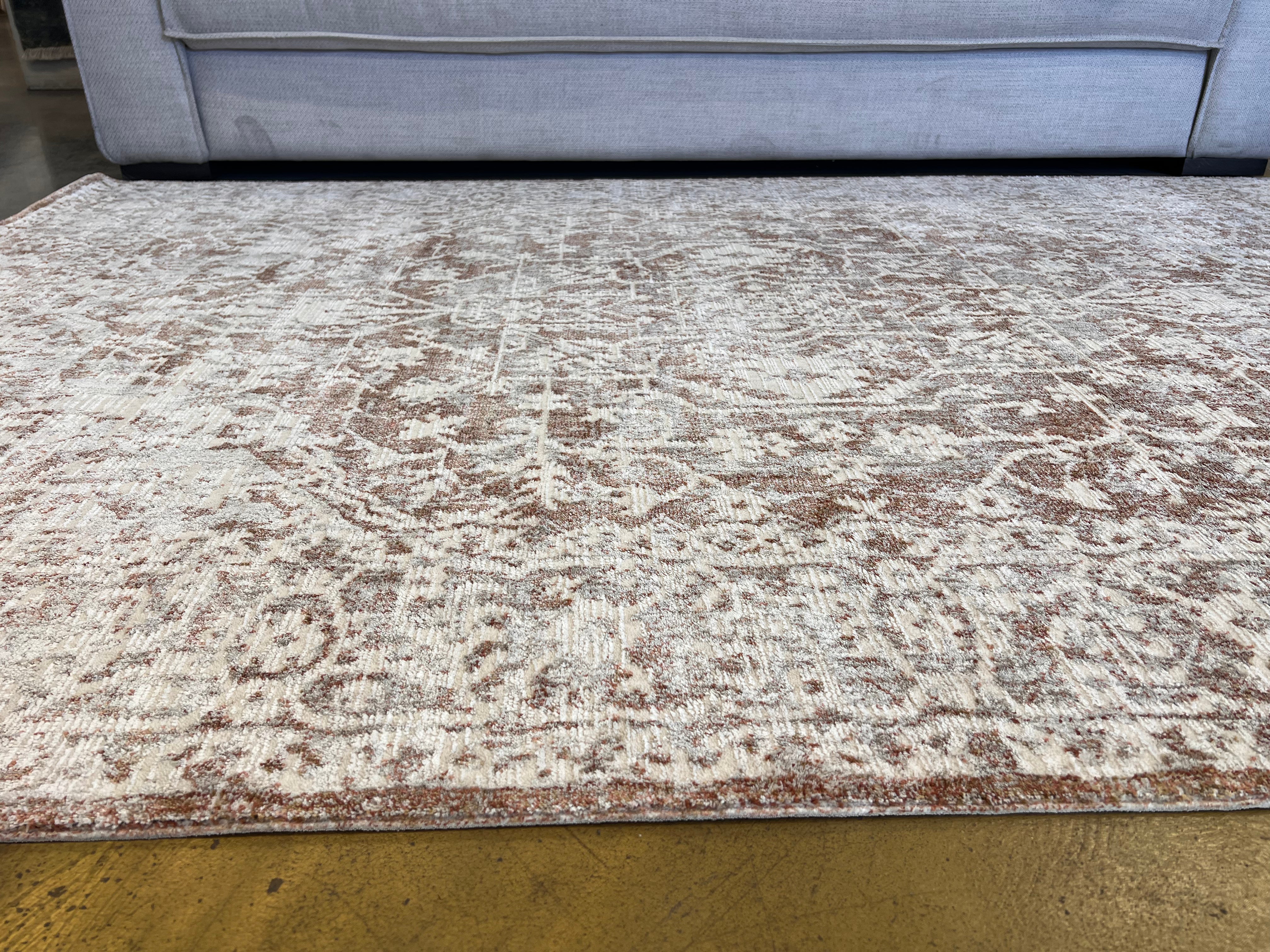 Cream Base Rug with Textured Brick-Toned Oriental Motif and Grey Highlights - KAI 300