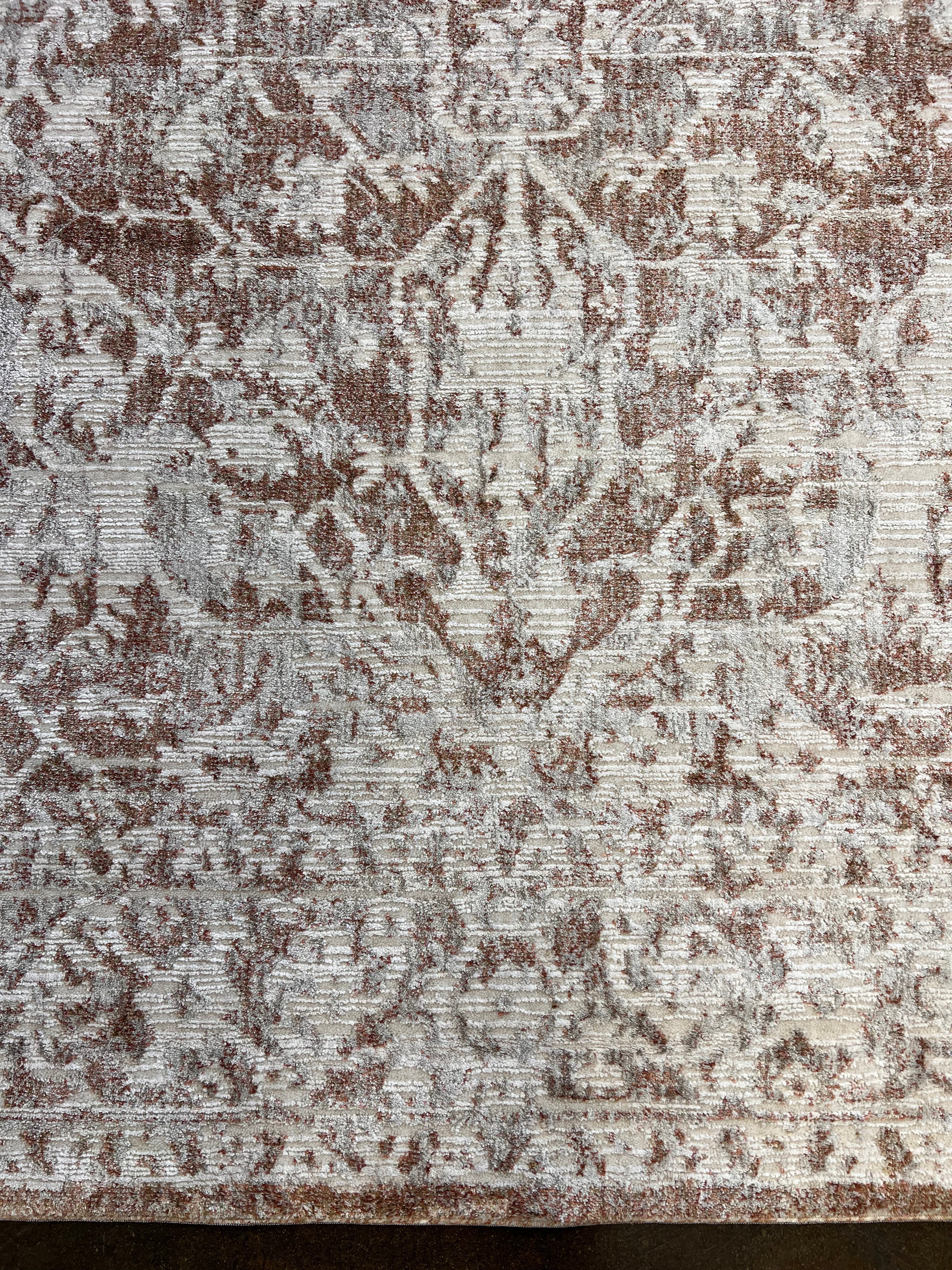 Cream Base Rug with Textured Brick-Toned Oriental Motif and Grey Highlights - KAI 300