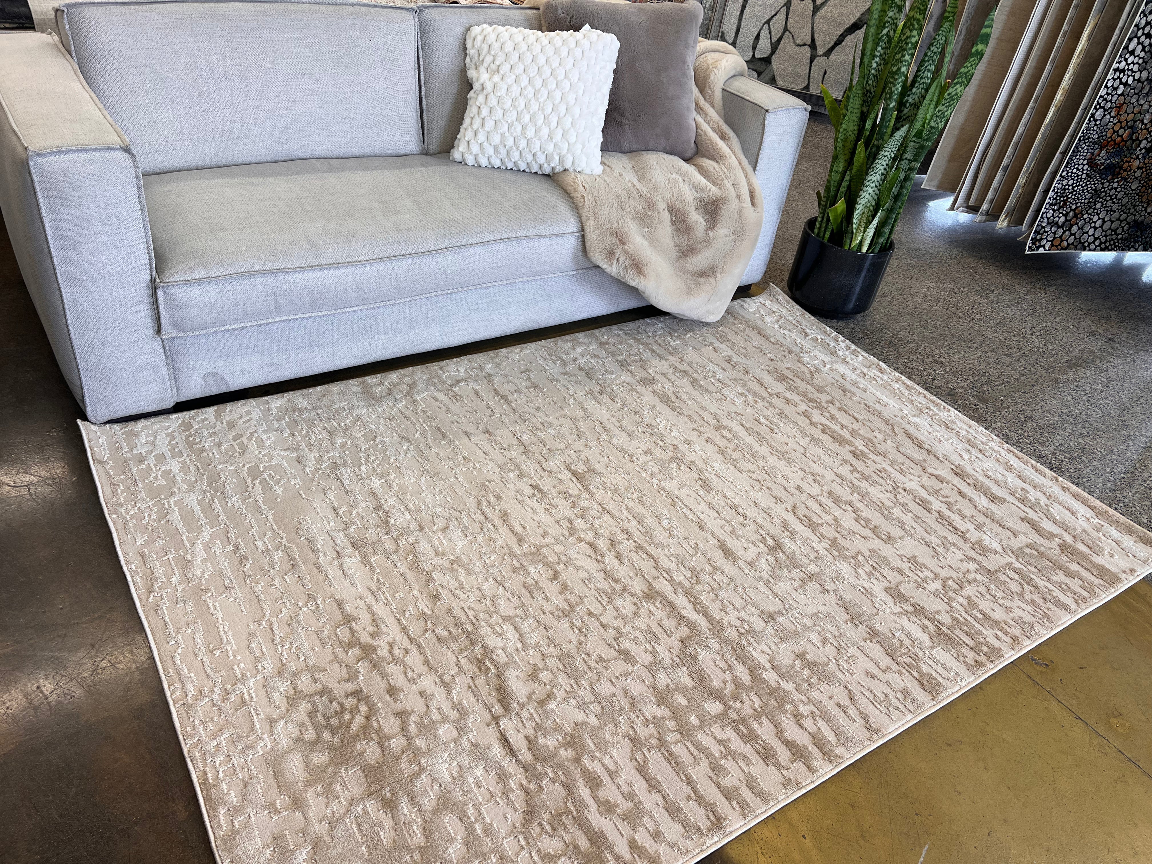 Tone-on-Tone Sandy Beige Rug Crafted with High-Low Mocha Soft finish Detail - NUDE 29