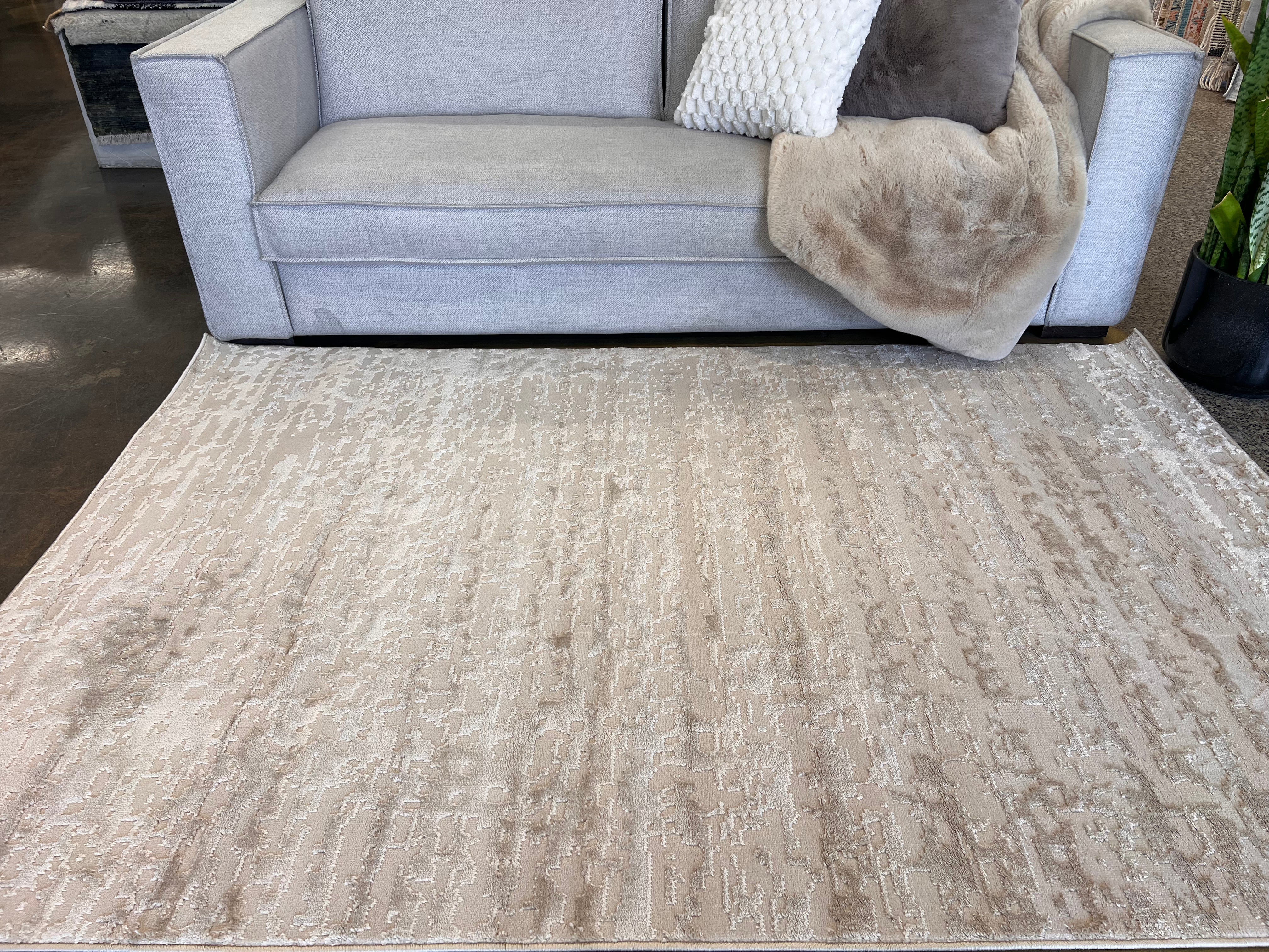 Tone-on-Tone Sandy Beige Rug Crafted with High-Low Mocha Soft finish Detail - NUDE 29