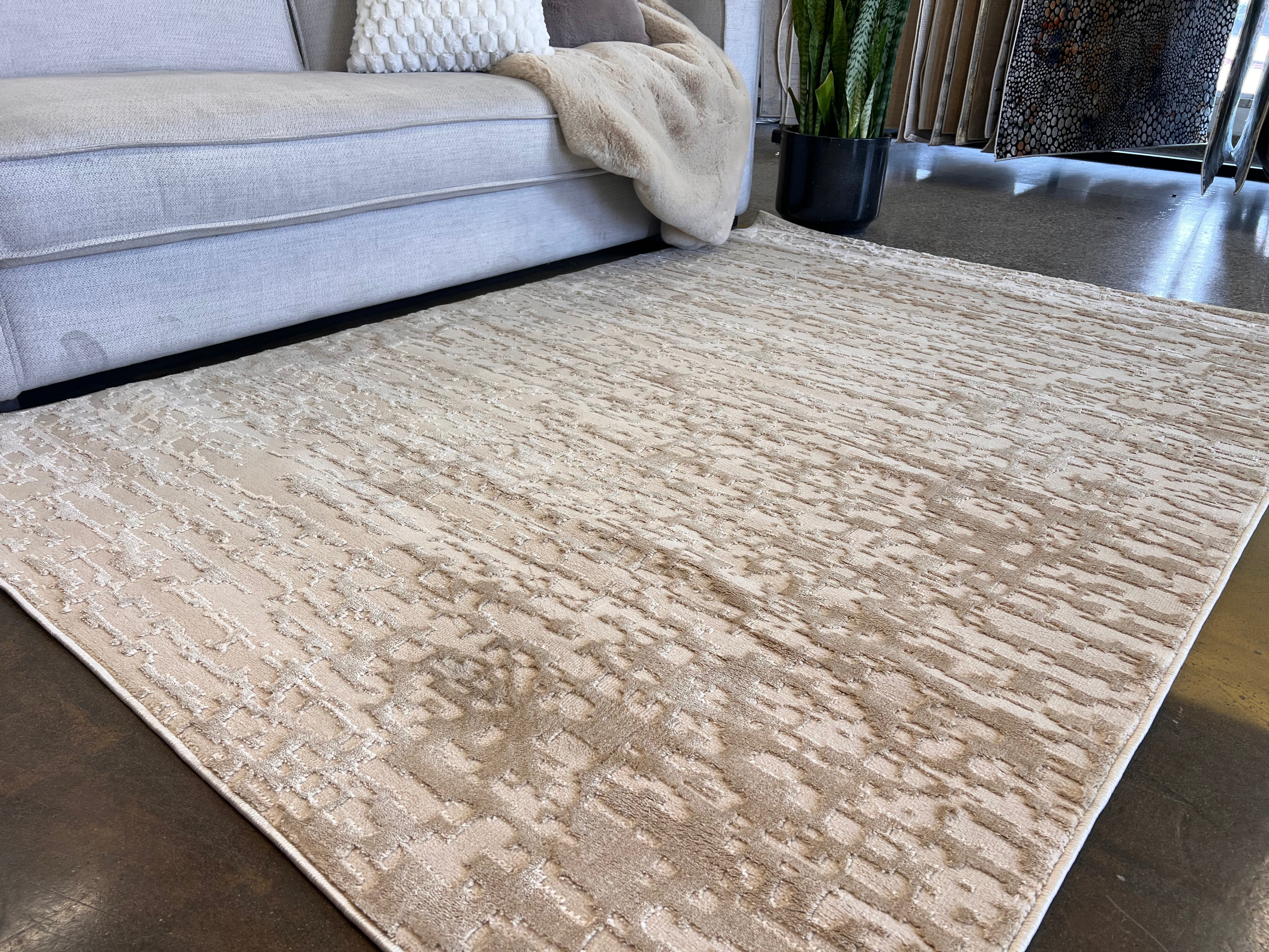 Tone-on-Tone Sandy Beige Rug Crafted with High-Low Mocha Soft finish Detail - NUDE 29
