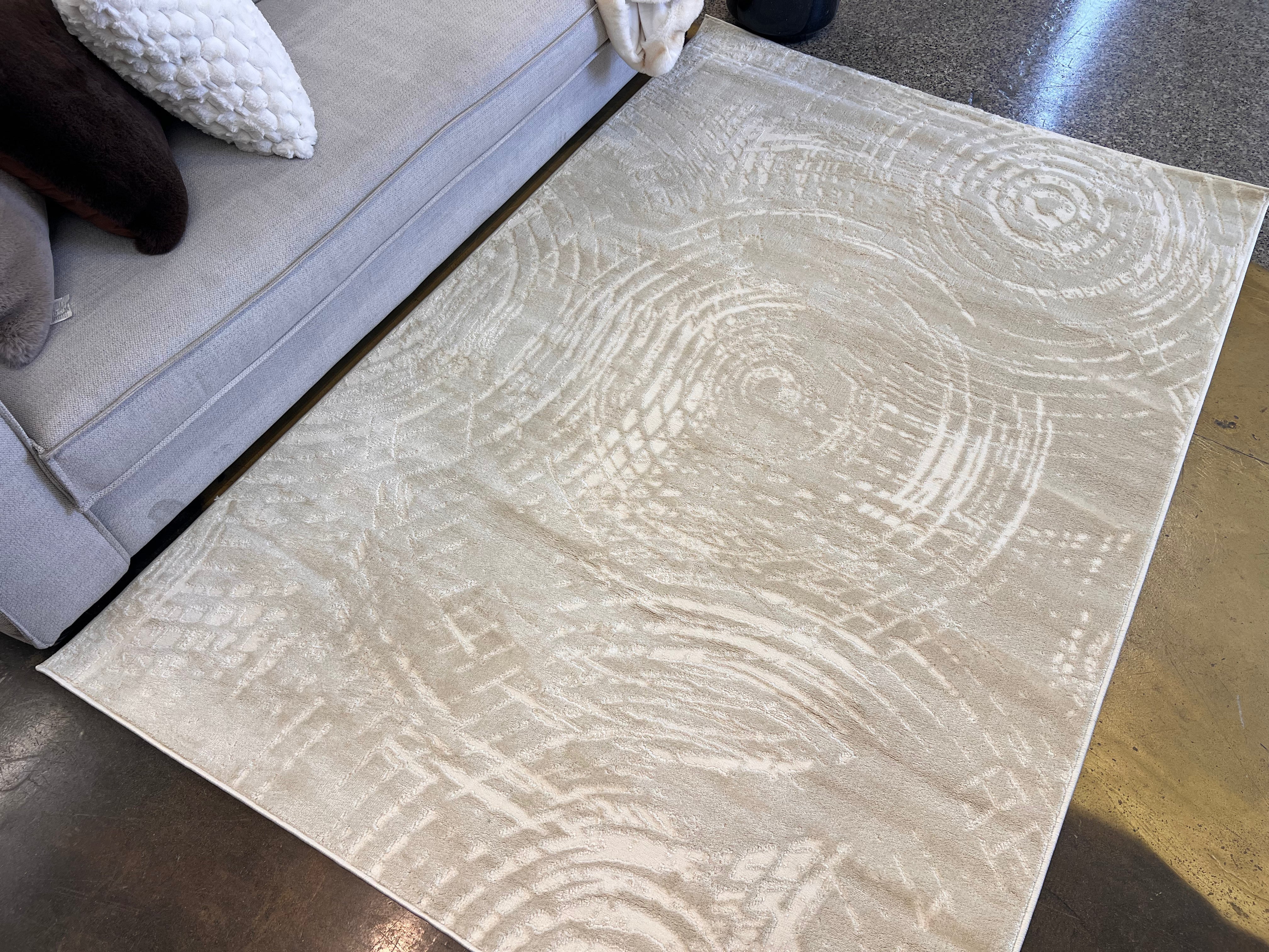 Bohemian Tone-on-Tone Creamy Beige Rug Crafted with High-Low Sandy Beige circle round Detail - NUDE 27