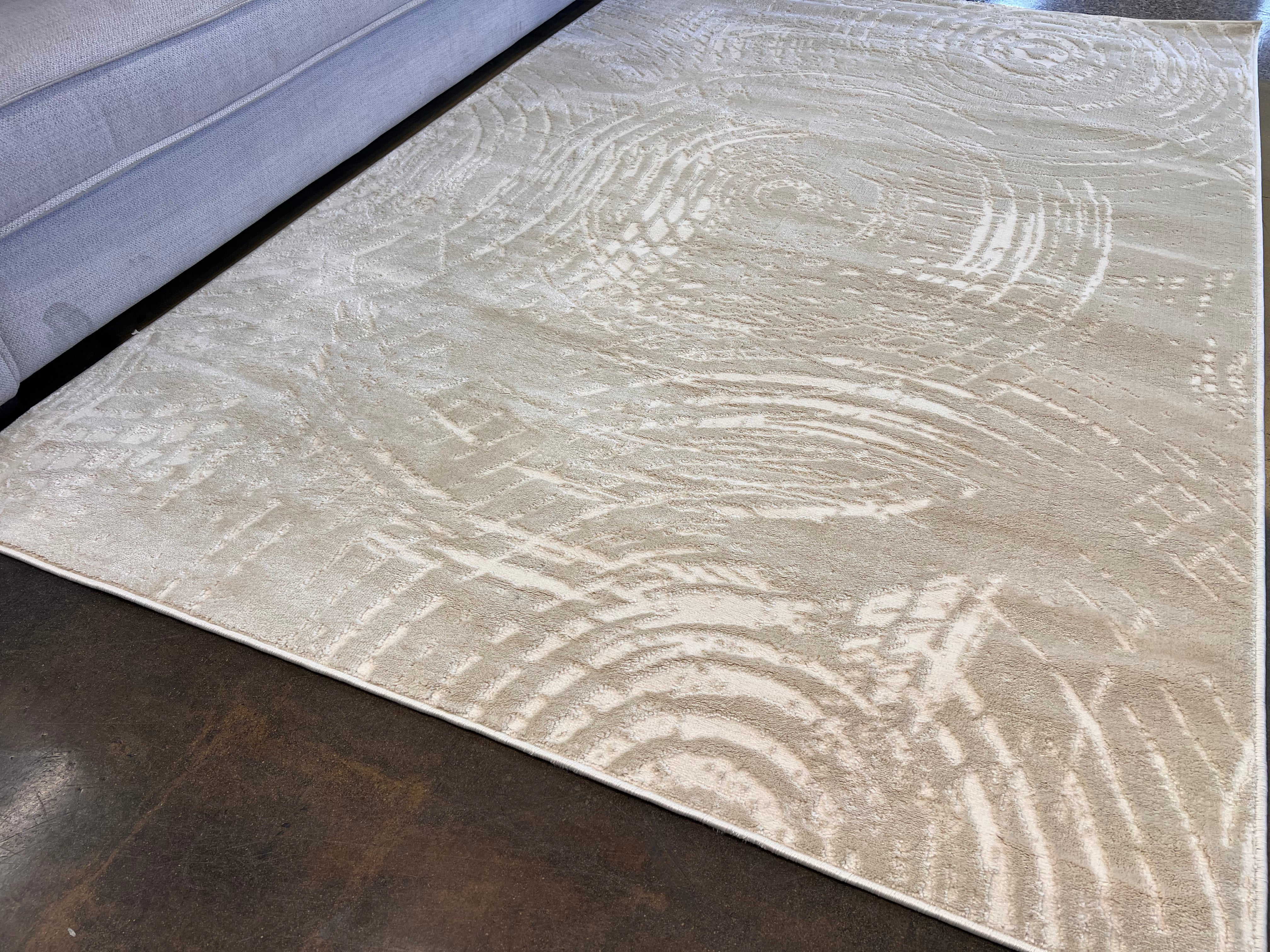 Bohemian Tone-on-Tone Creamy Beige Rug Crafted with High-Low Sandy Beige circle round Detail - NUDE 27