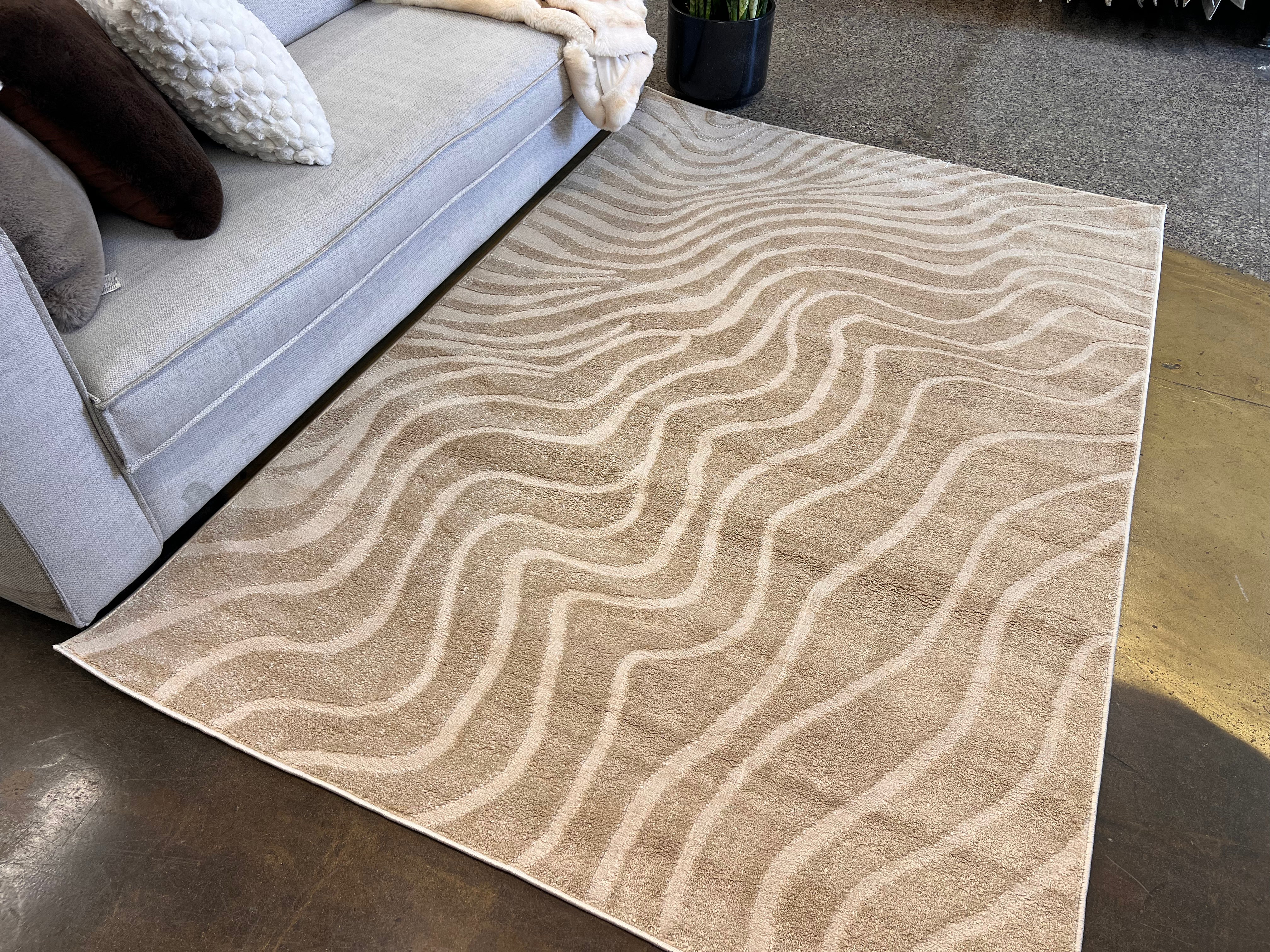 Cozy Mocha Waves: Beige Tone-on-Tone Abstract Rug - NUDE 24