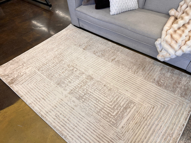 Geometric Linear Crème Beige Rug in Warm Mocha Tone-on-Tone High-Low Texture - NUDE 21