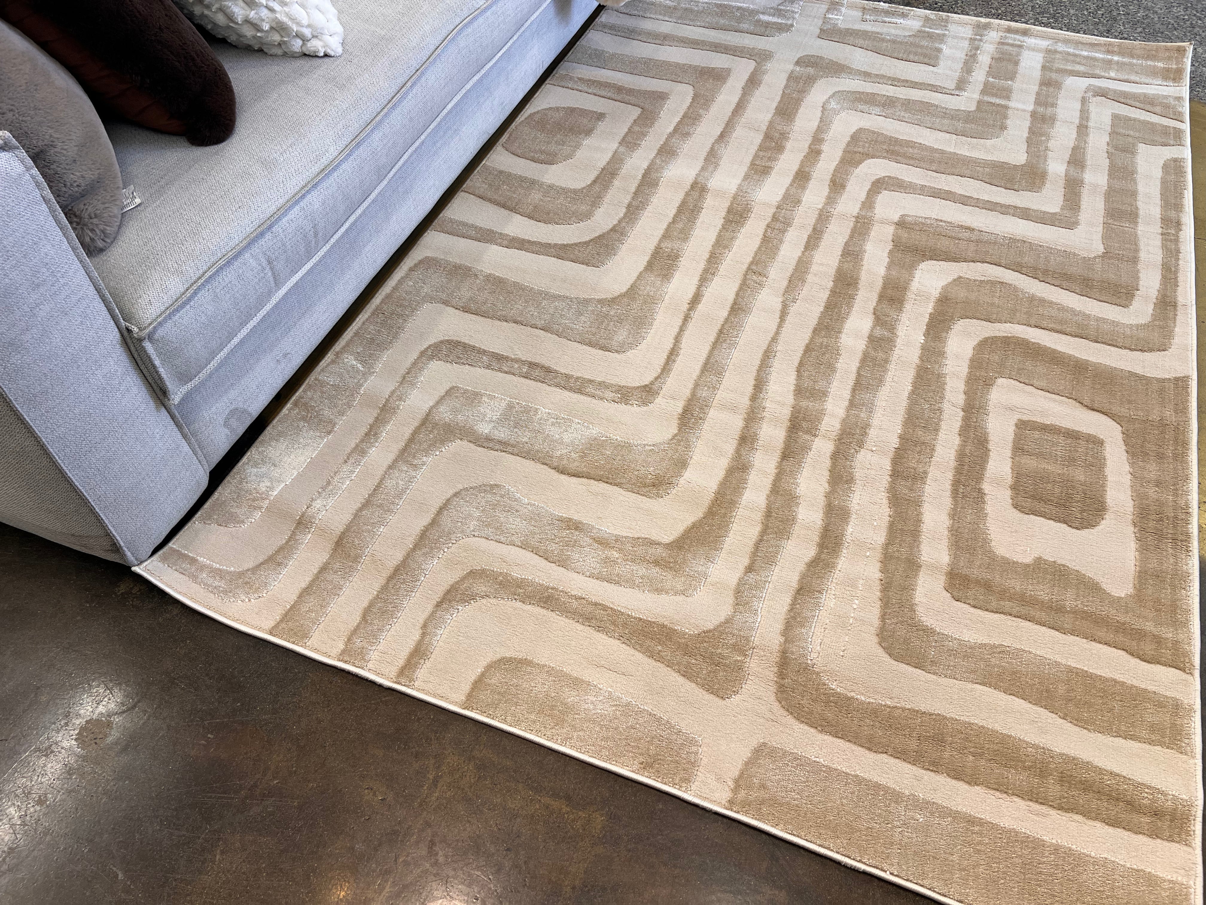 Tone-on-Tone Mocha Geo: Modern High-Low Rug in Warm Beige - NUDE 22