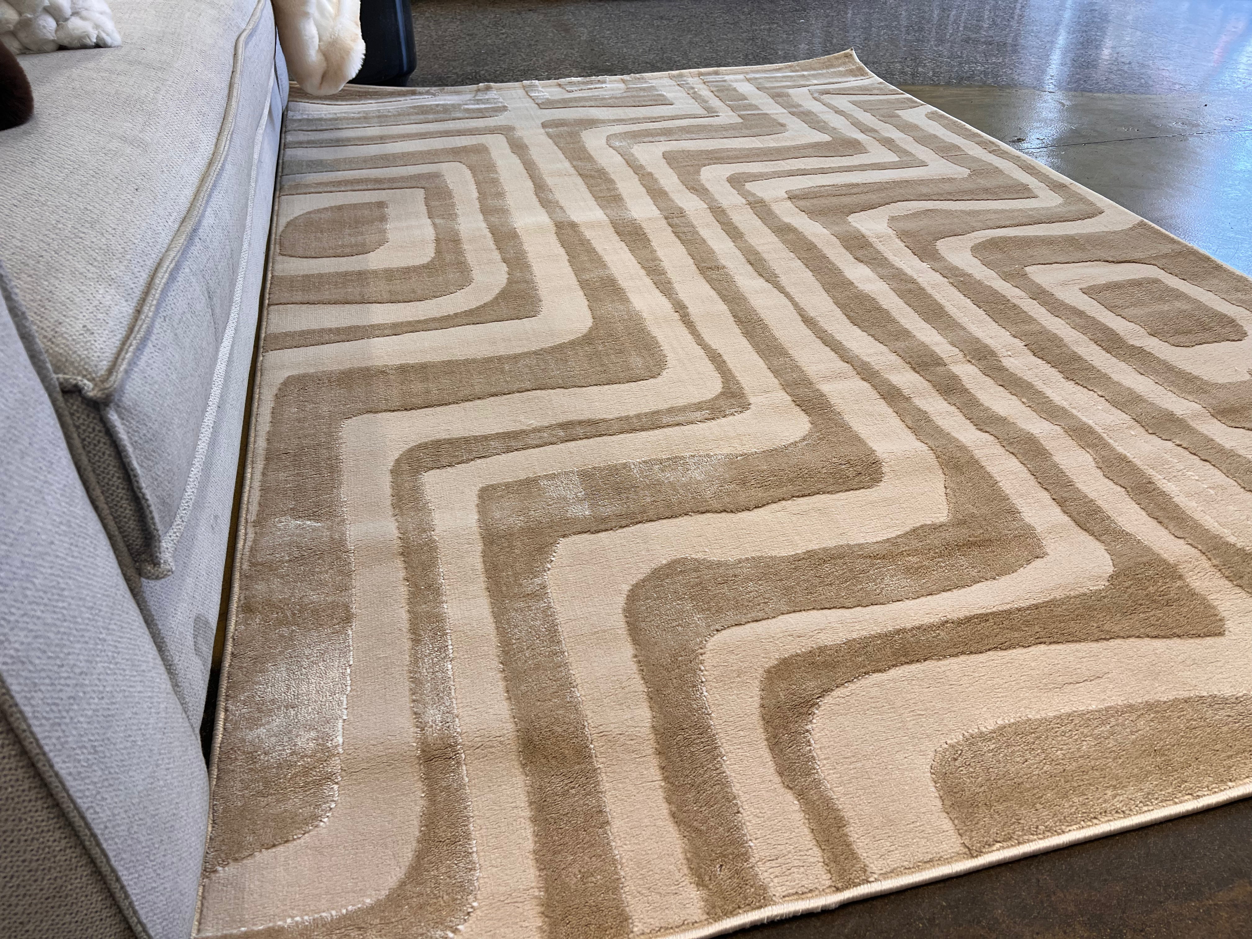 Tone-on-Tone Mocha Geo: Modern High-Low Rug in Warm Beige - NUDE 22