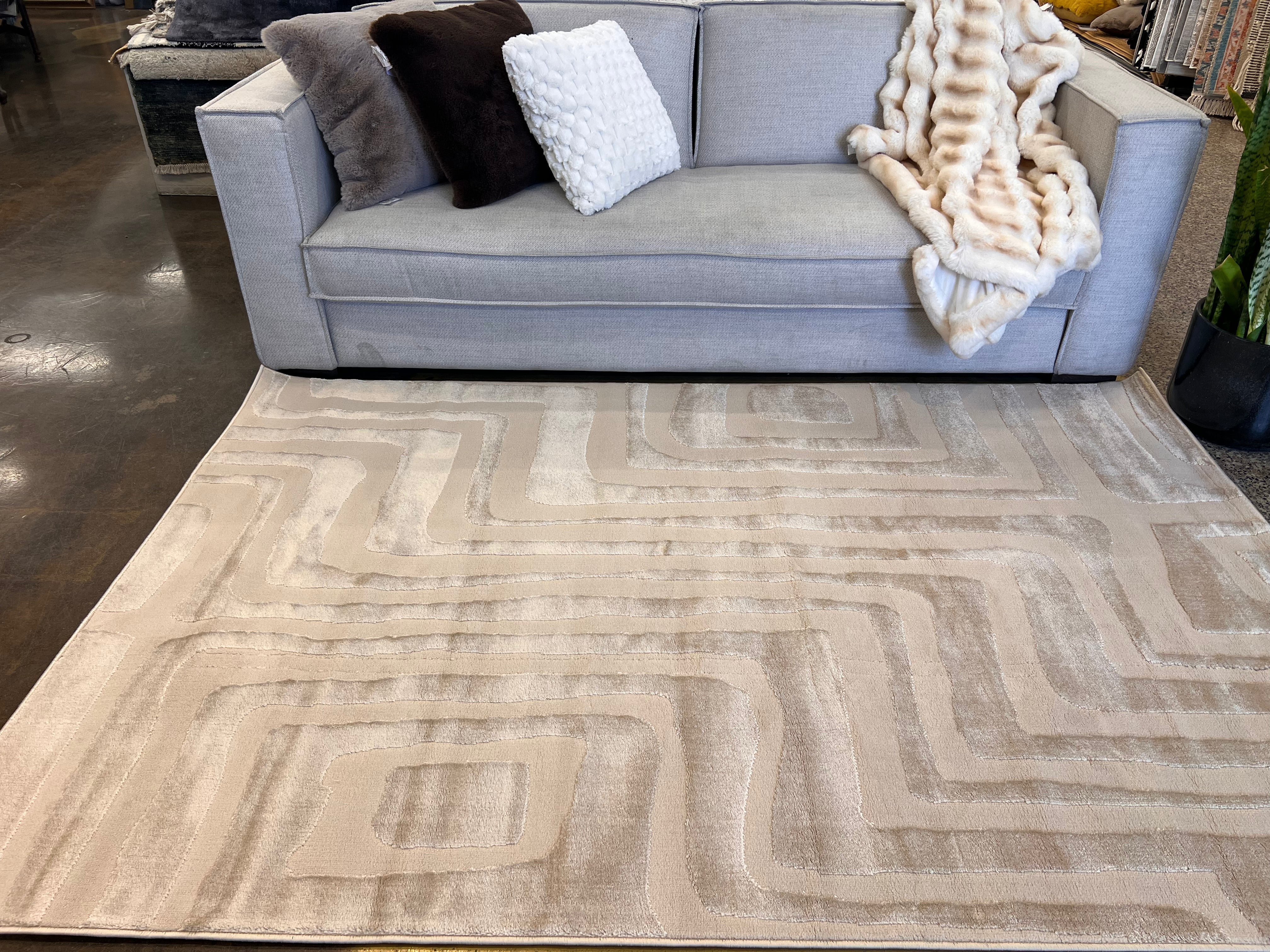 Tone-on-Tone Mocha Geo: Modern High-Low Rug in Warm Beige - NUDE 22