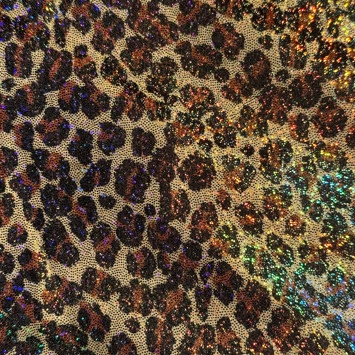 Leopard Hologram in Stretch Poly Spandex tricot Fabric | Spandex Palace