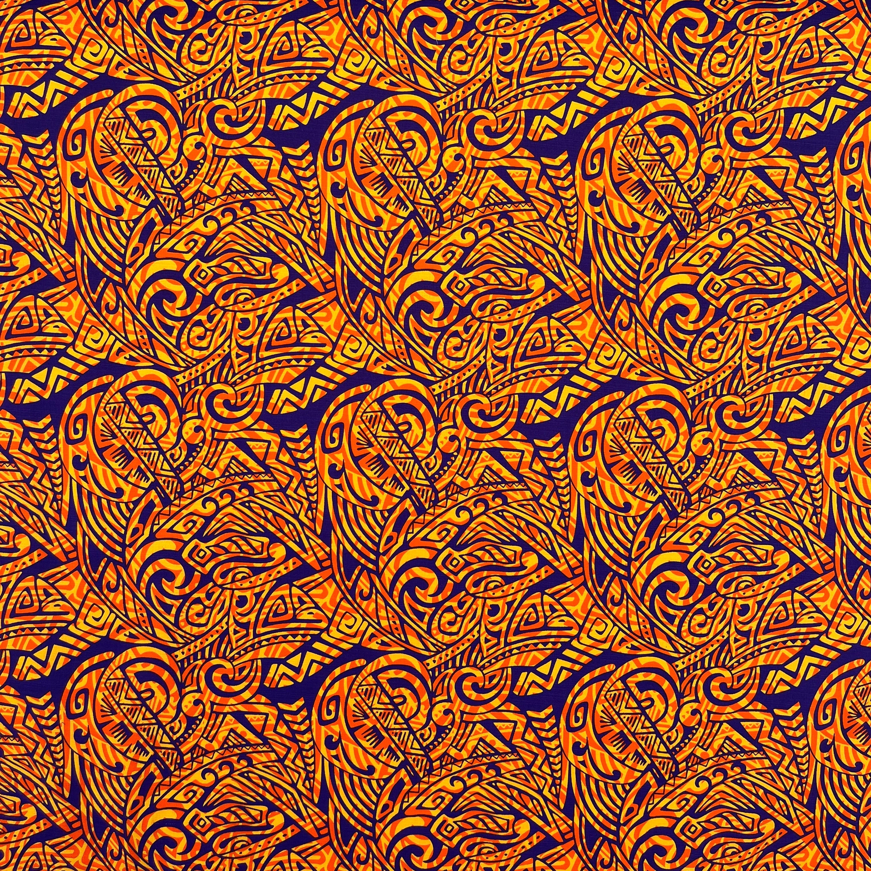 Traditional Polynesian Tattoo Swirl design Cotton Light Barkcloth Fabric | Islands Fabric