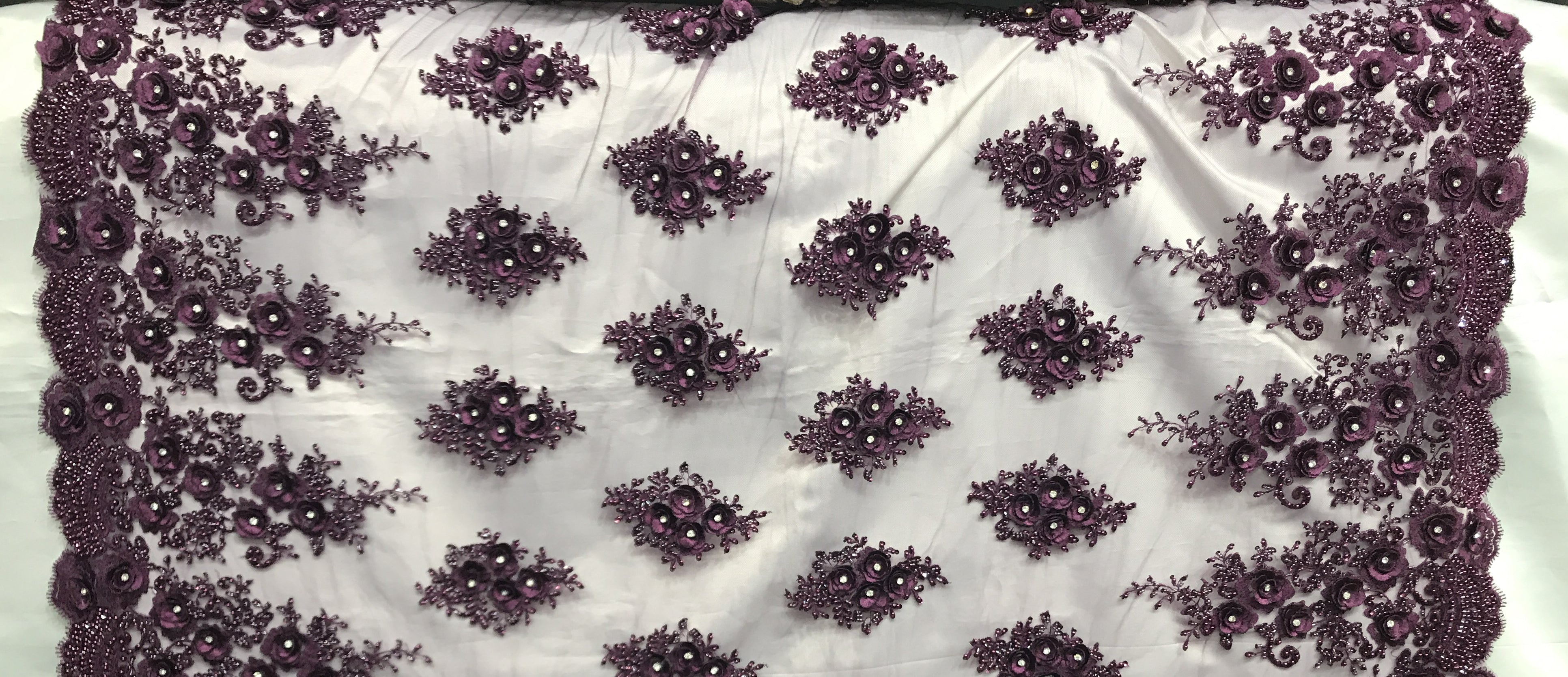 Beaded & Rhinestone 3D Floral Lace Fabric Embroidered on 100% Polyester Net Mesh | Lace USA - GD-14