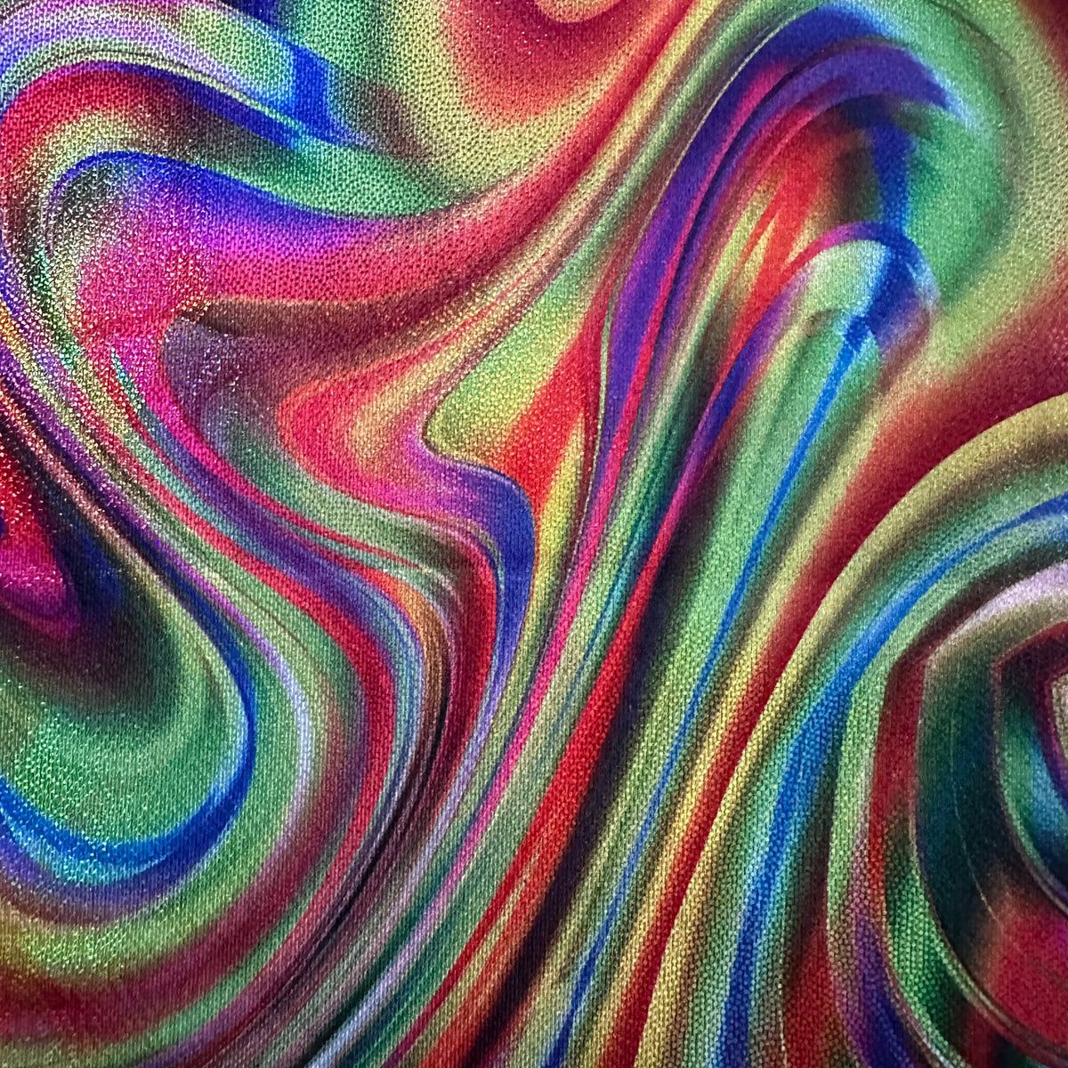 Volcano Abstract Rainbow Stretch Poly Spandex Digital Print Fabric | Spandex Palace