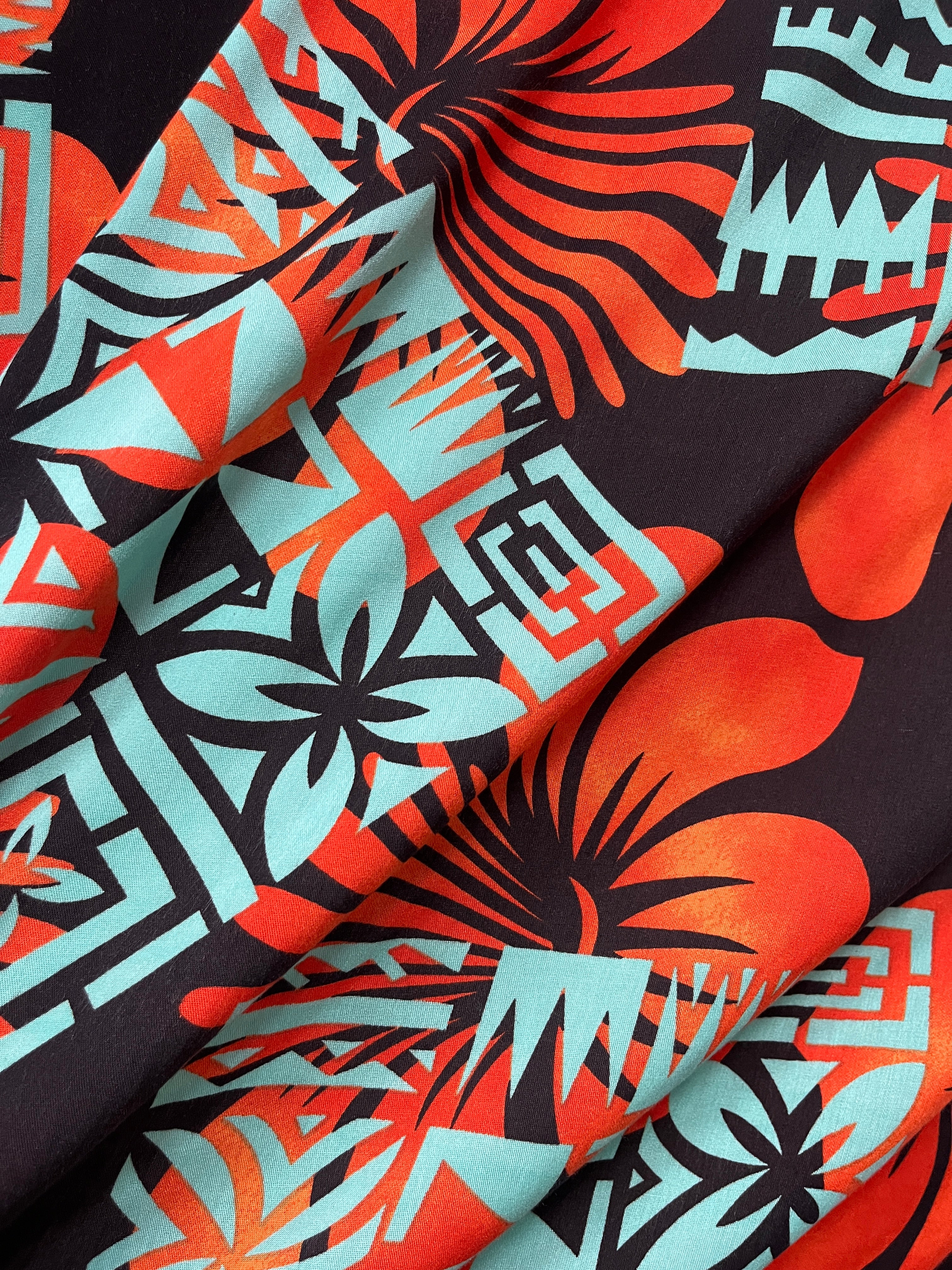 Hibiscus Geometric Floral Design Rayon Fabric | Islands Fabric